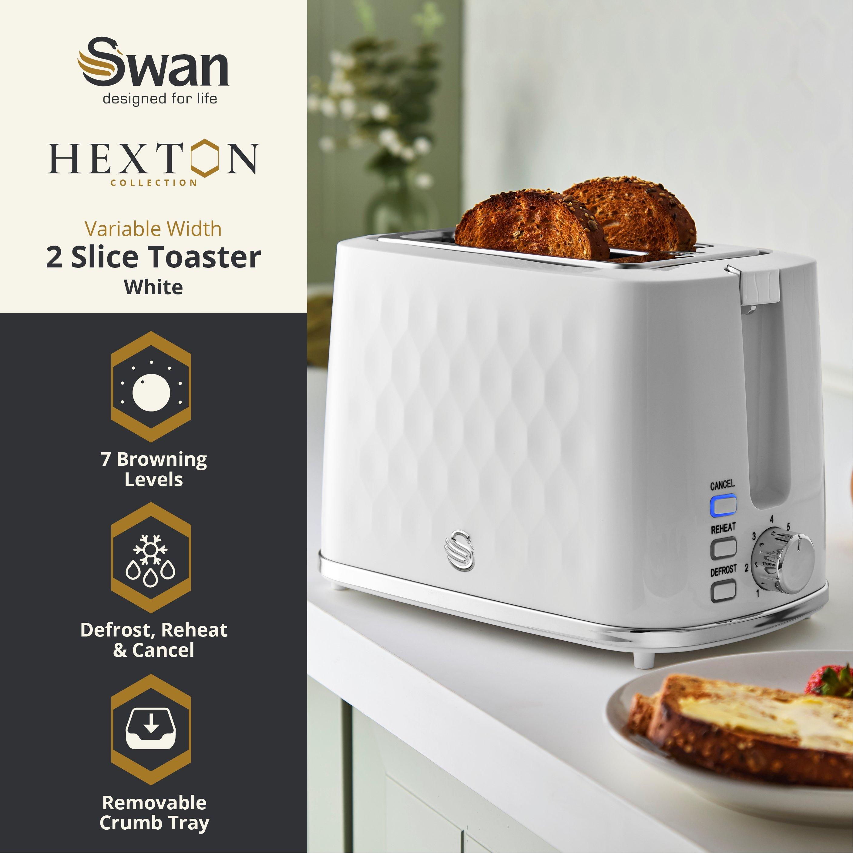 White - Swan - Hexton Variable Width 2 Slice Toaster 7 Browning Levels White with Chrome Accents ST19037WHT - 2