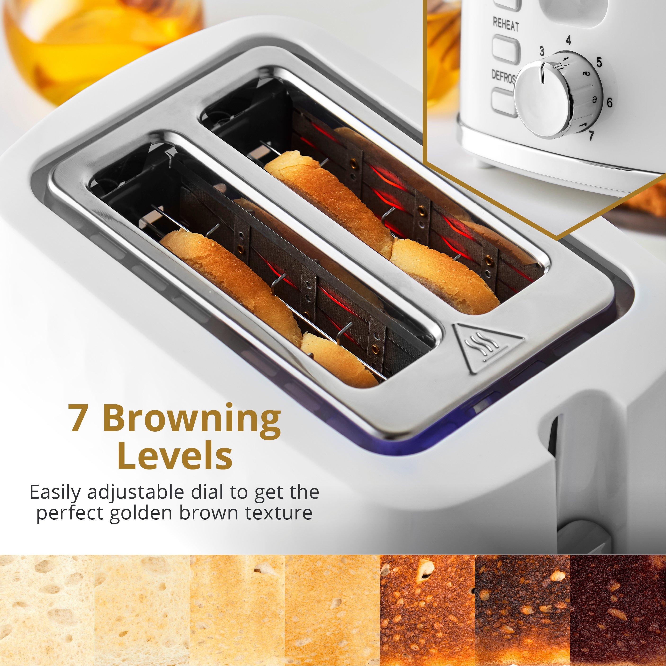 White - Swan - Hexton Variable Width 2 Slice Toaster 7 Browning Levels White with Chrome Accents ST19037WHT - 3