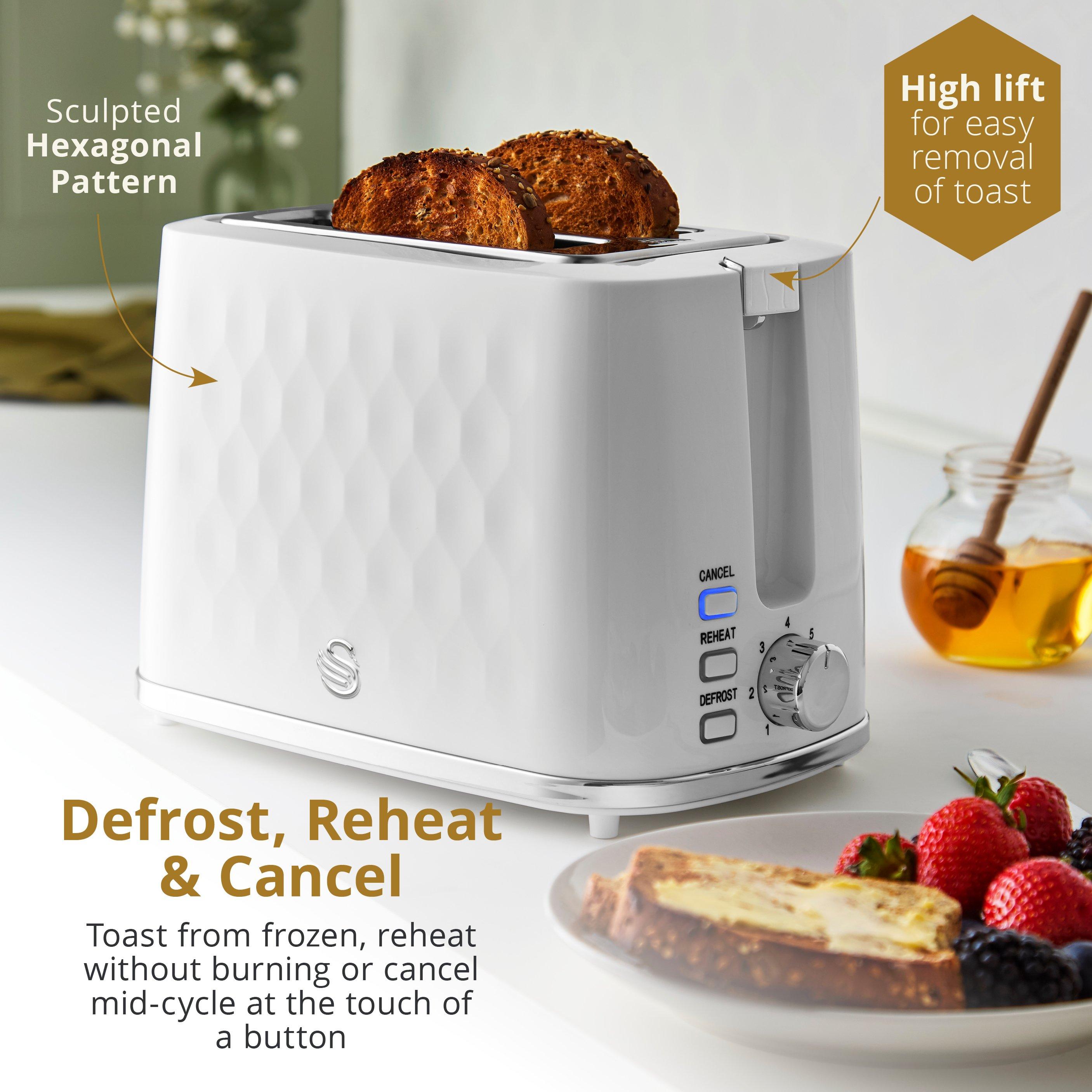 White - Swan - Hexton Variable Width 2 Slice Toaster 7 Browning Levels White with Chrome Accents ST19037WHT - 4