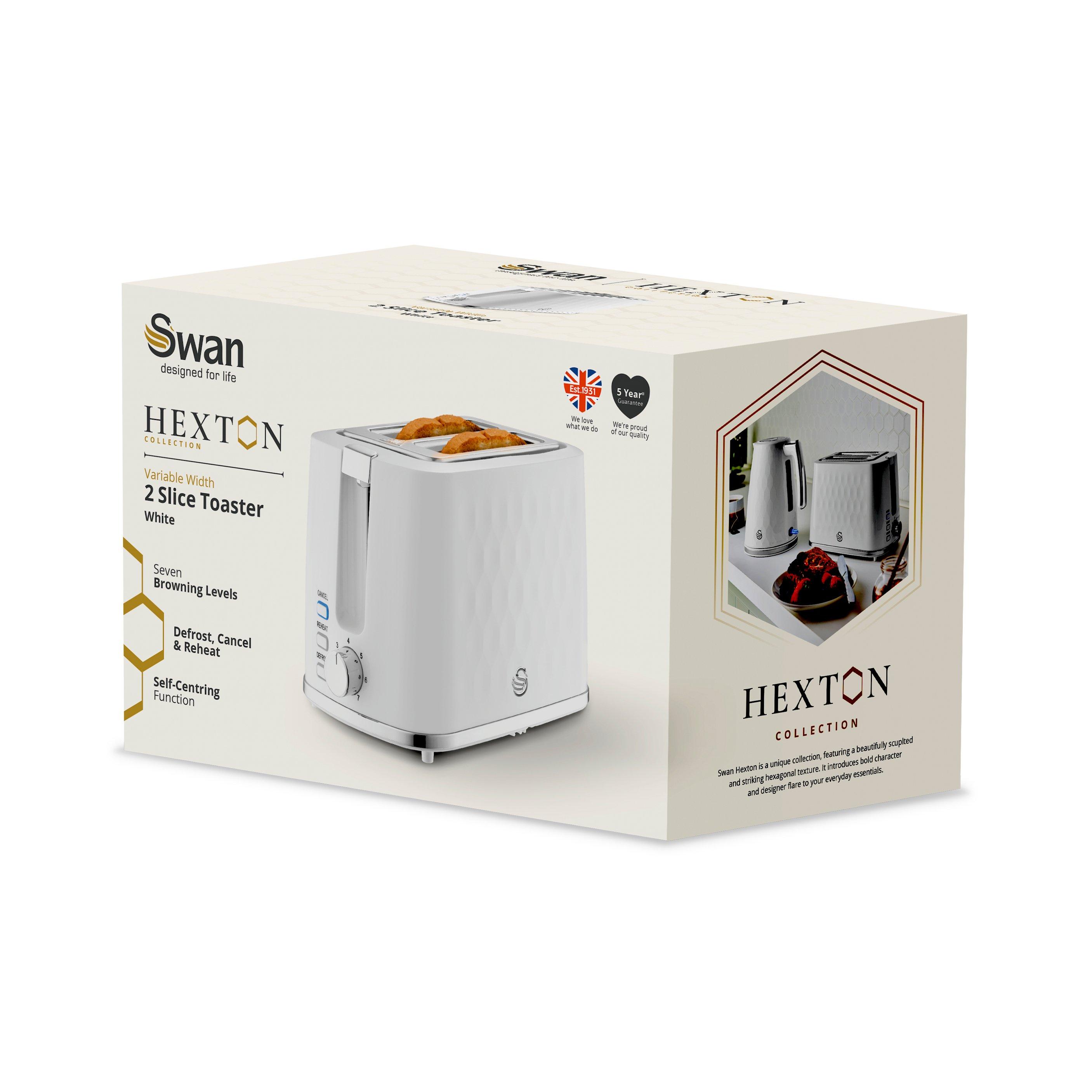 White - Swan - Hexton Variable Width 2 Slice Toaster 7 Browning Levels White with Chrome Accents ST19037WHT - 8