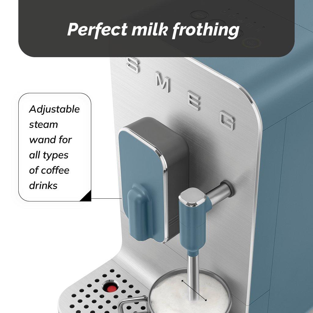 Blue - Smeg - Bean To Cup Coffee Machine with Steam Wand 1L Water Capacity Matte Storm Blue BCC12SBMUK - 5