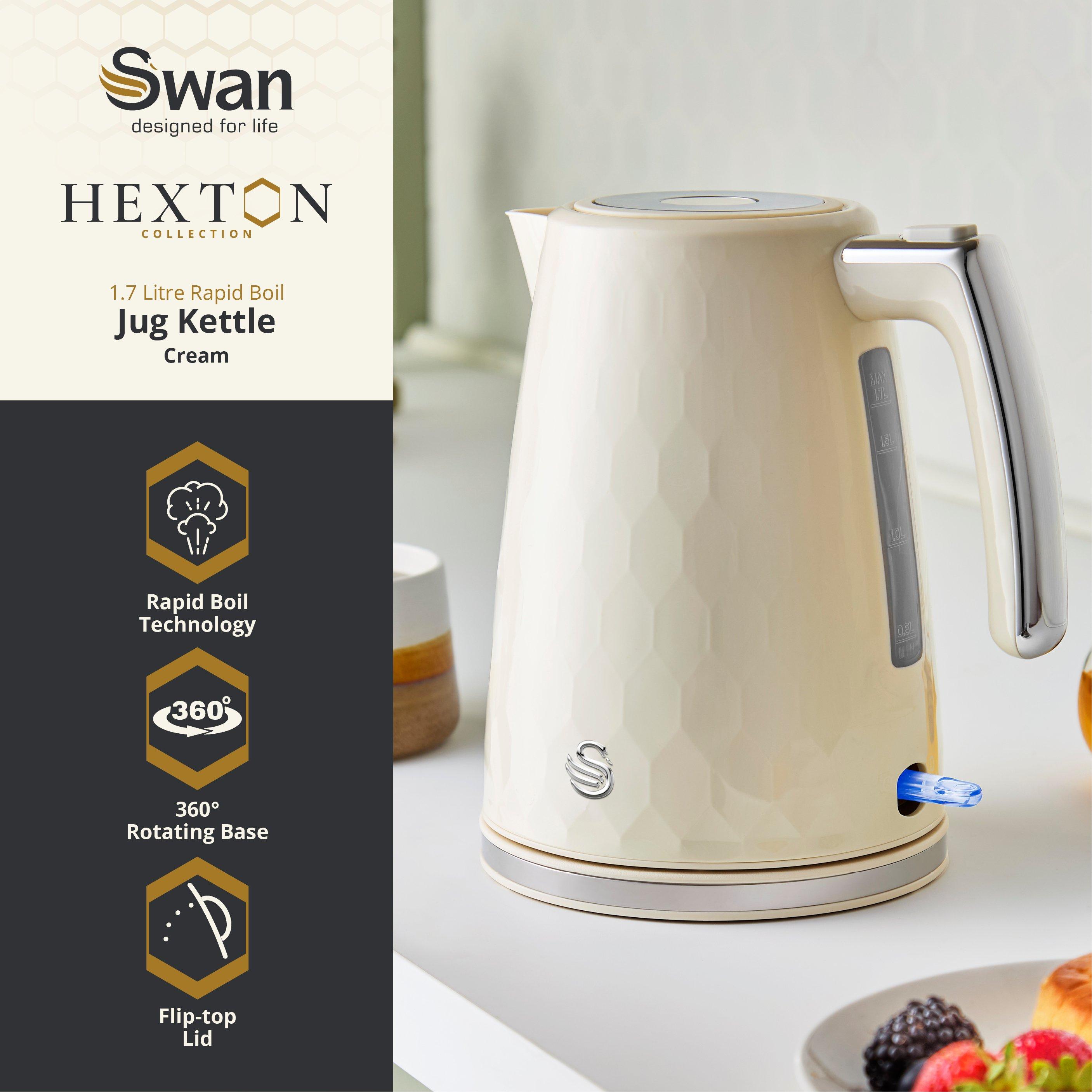 Cream - Swan - Hexton 1.7L 3KW Kettle Cream with Chrome Accents - 2