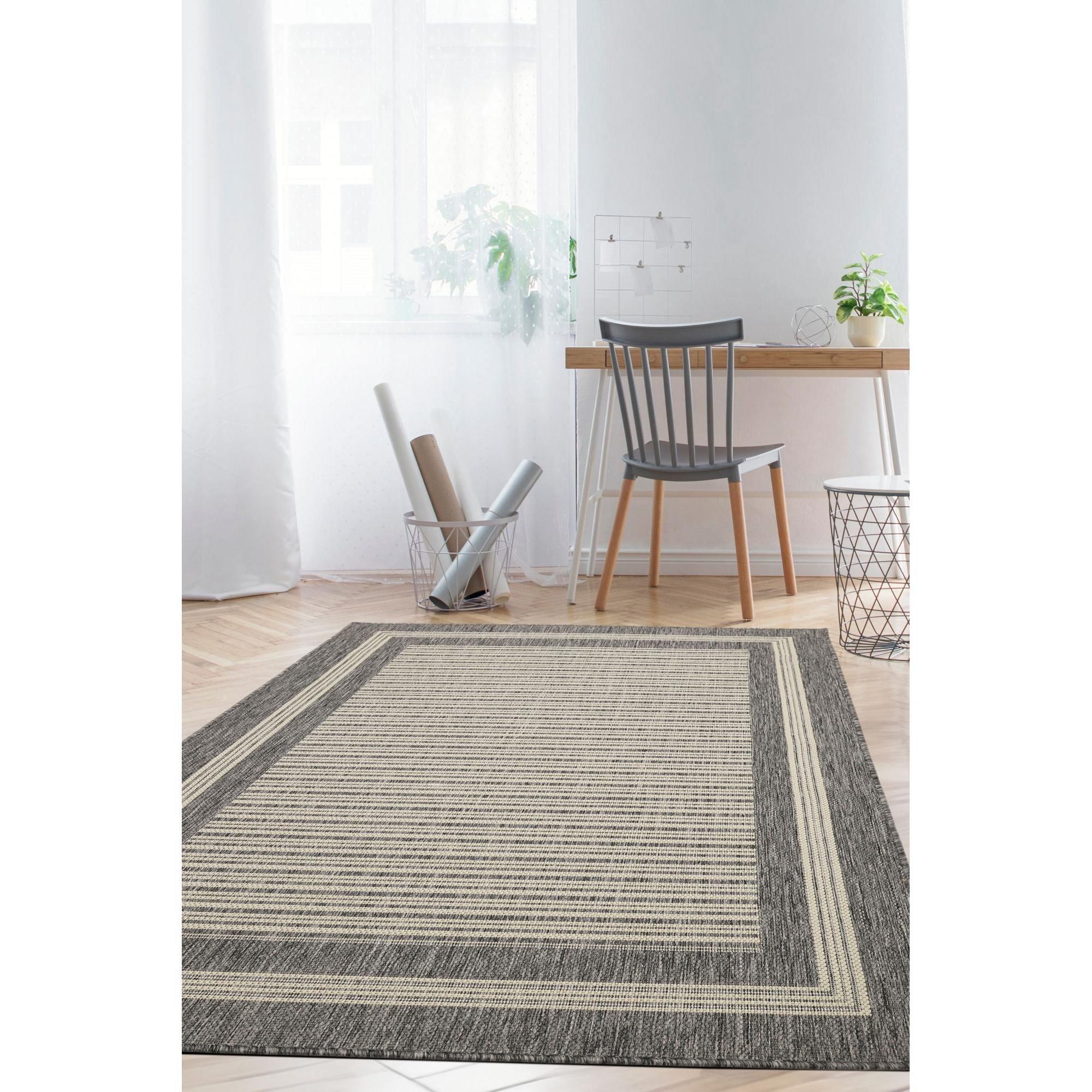 Grey - Homemaker - Gel Backed Border Flatweave Rug Steel Grey - 1