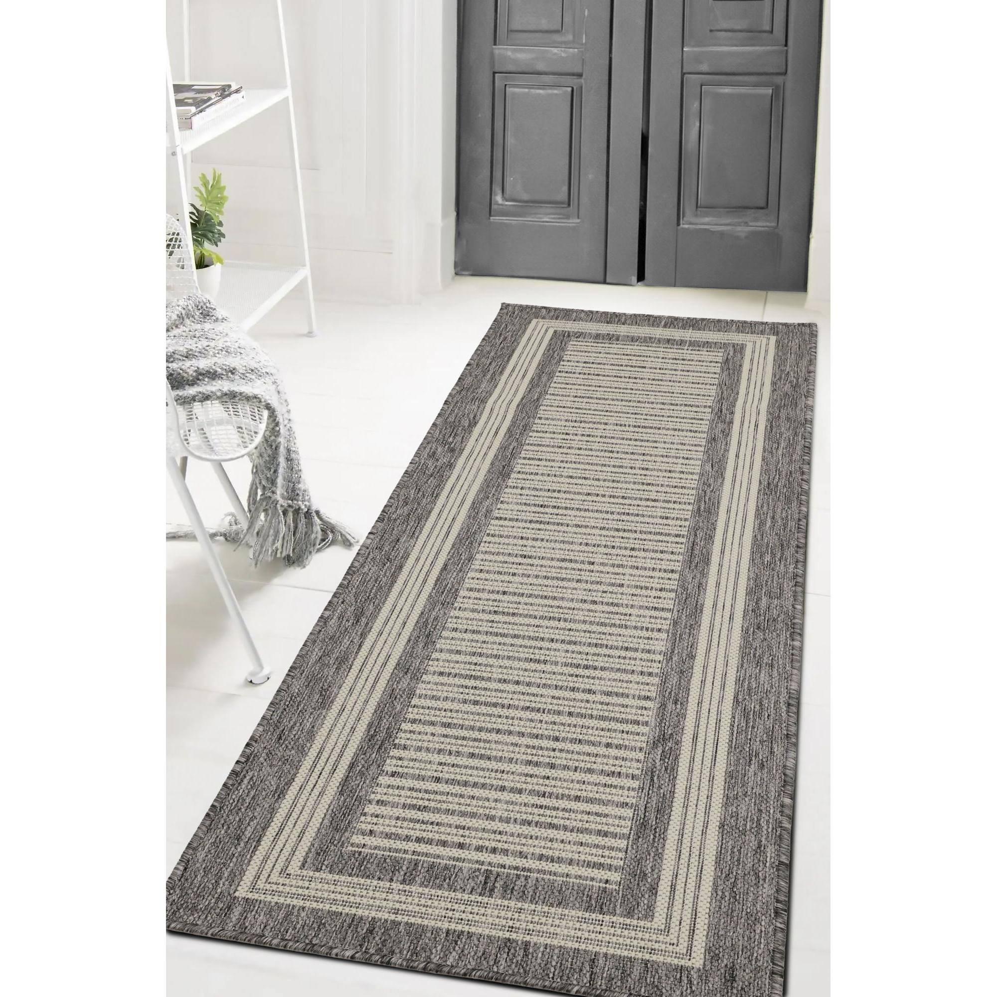 Grey - Homemaker - Gel Backed Border Flatweave Rug Steel Grey - 2