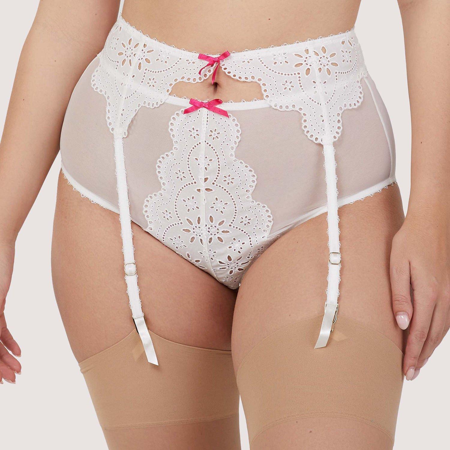 White - Playful Promises - Camille White Broderie Suspender Belt - 1