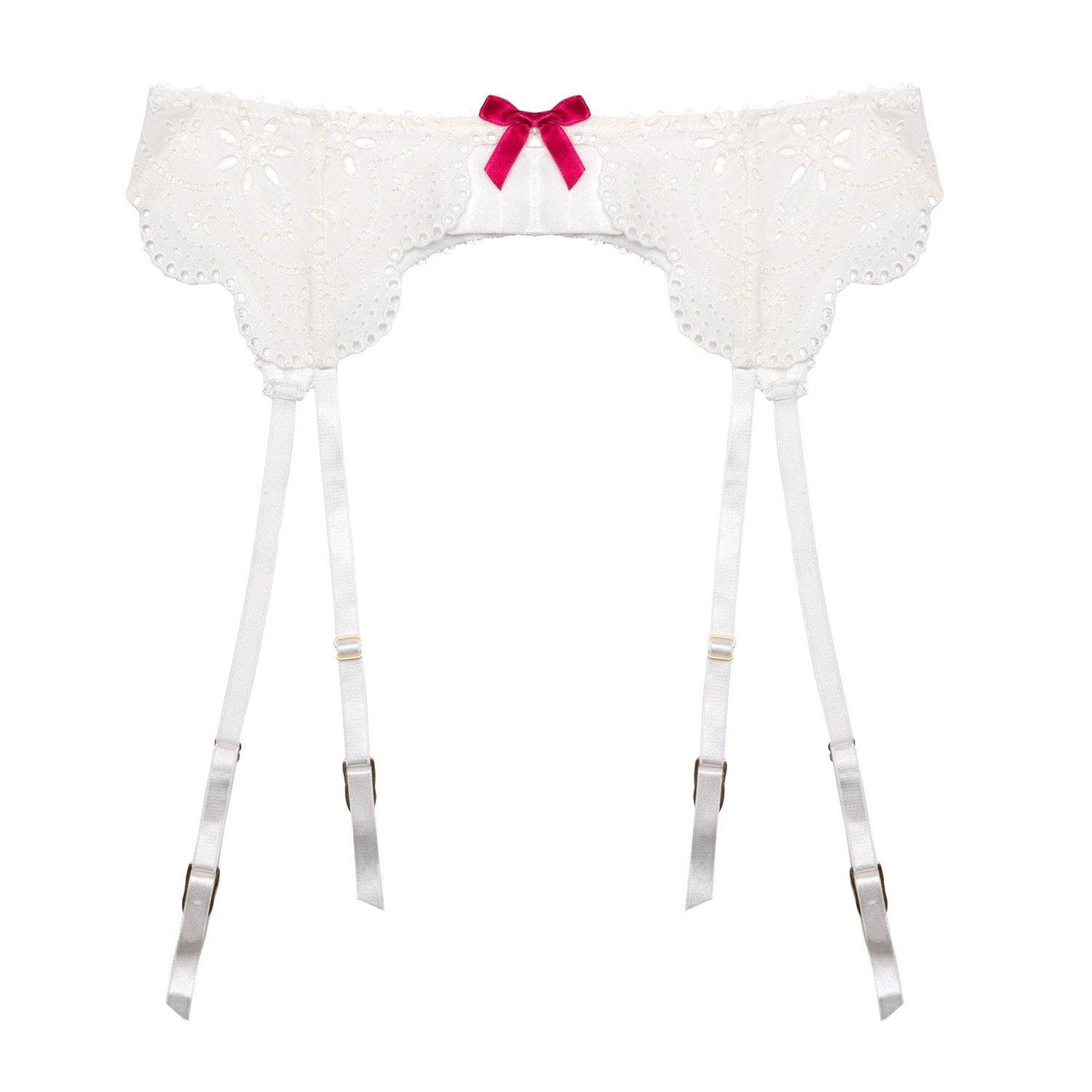 White - Playful Promises - Camille White Broderie Suspender Belt - 3