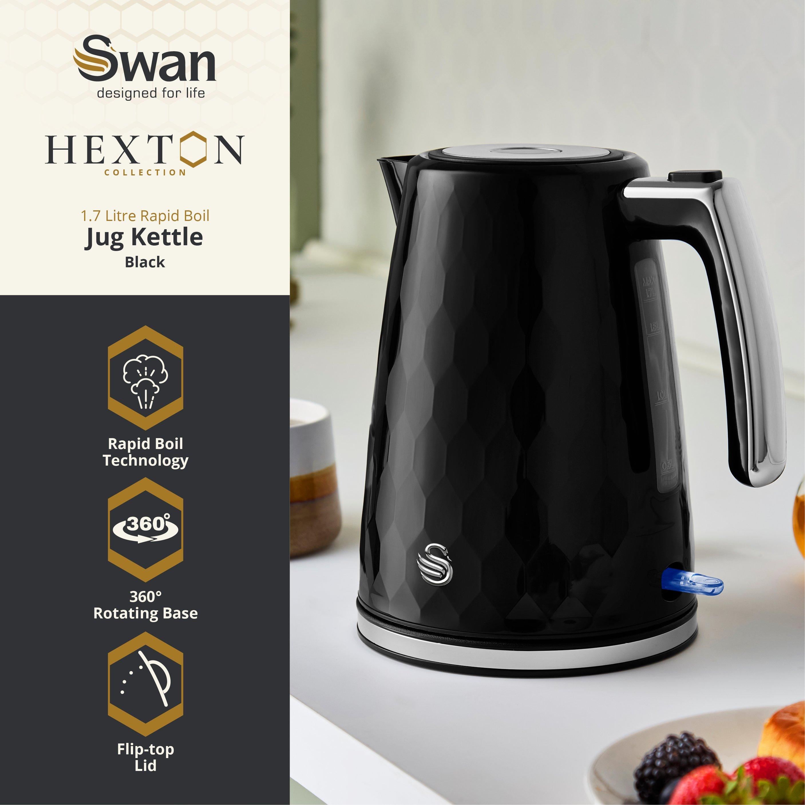 Black - Swan - Hexton 1.7L 3KW Jug Kettle Black Chrome Accents - 2