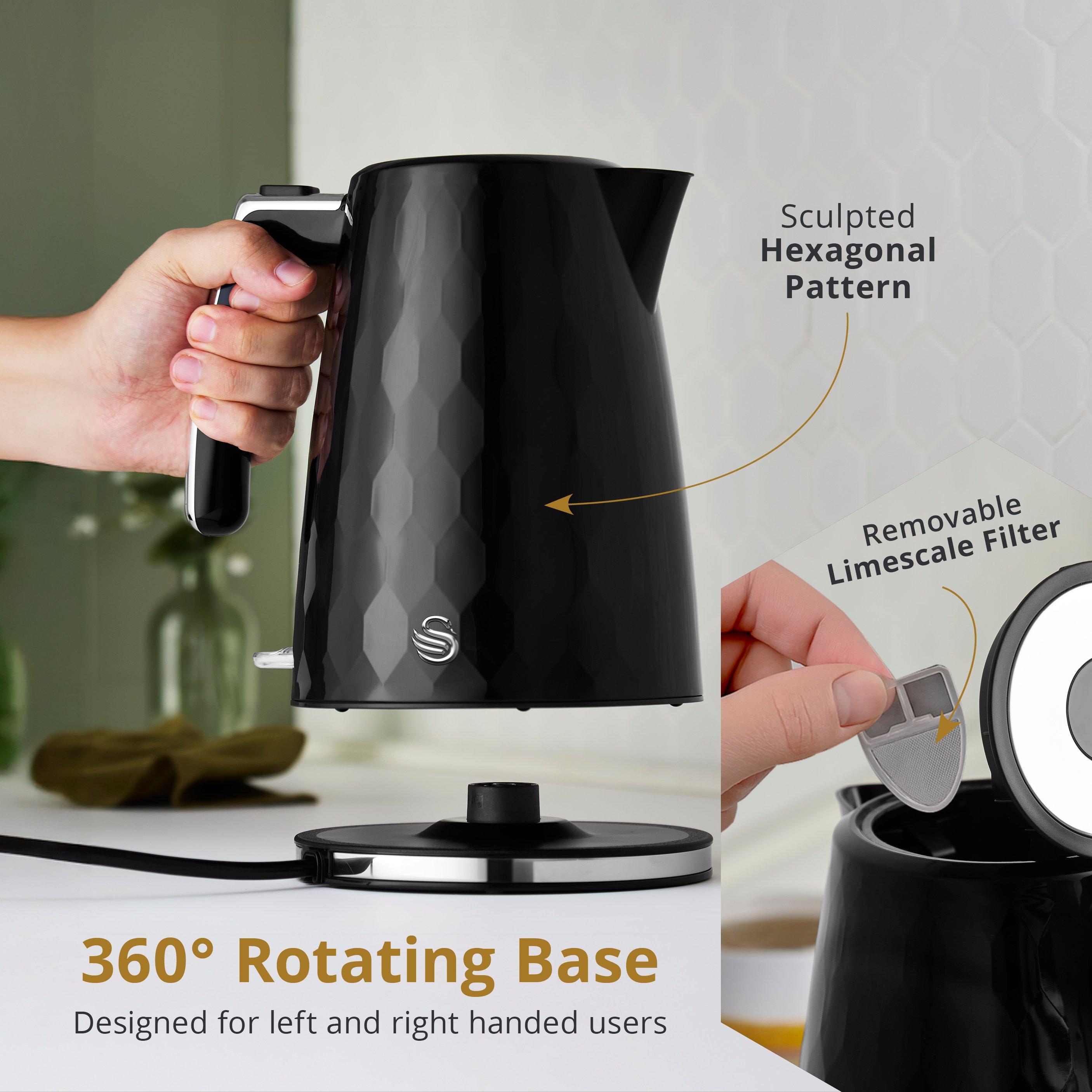 Black - Swan - Hexton 1.7L 3KW Jug Kettle Black Chrome Accents - 4