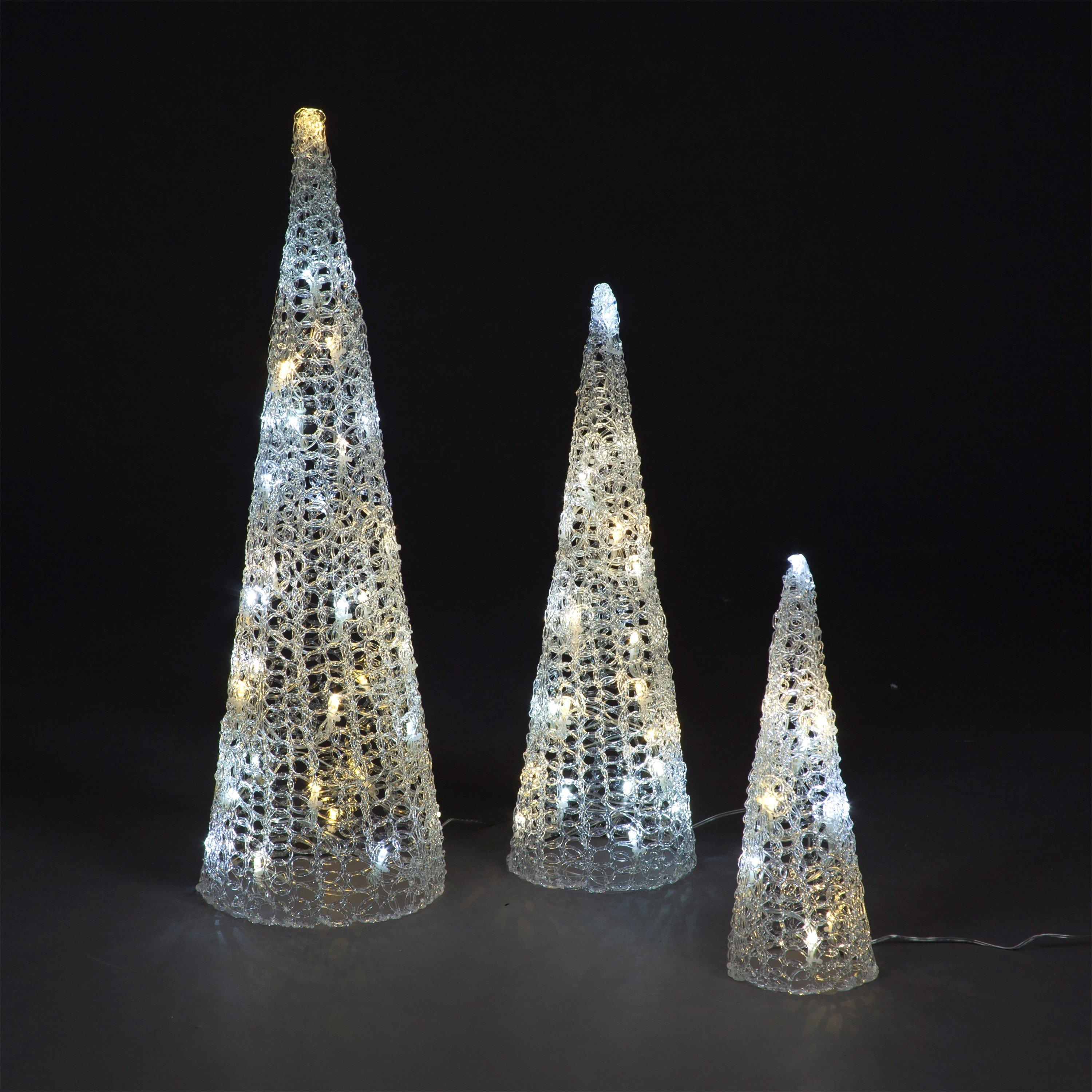 Snowtime Set of 3 White LED Lit Pyramids