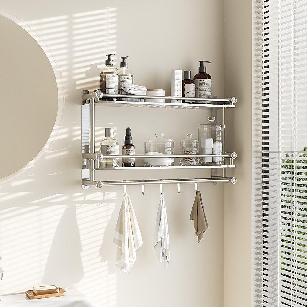 Silver - LIFE IDEAS - 2-Tier Bathroom Shelf with Towel Bars - 1