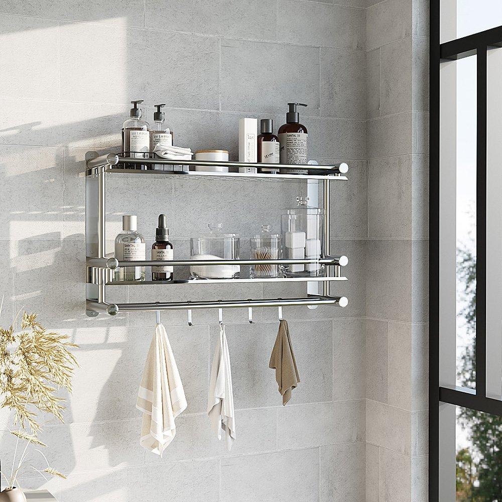 Silver - LIFE IDEAS - 2-Tier Bathroom Shelf with Towel Bars - 9