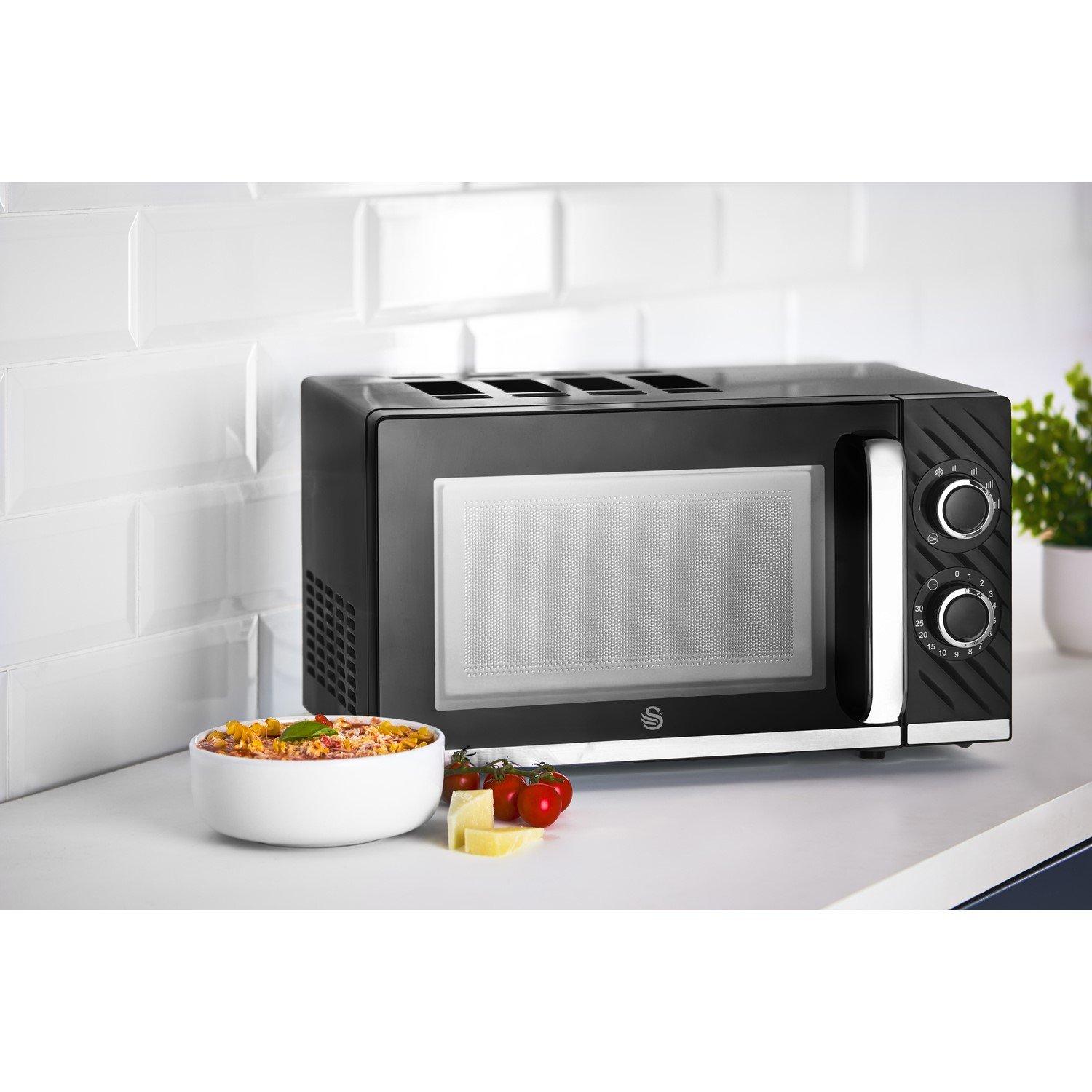 Black - Swan - Windsor 20L 800W Microwave Manual Textured Black - 8