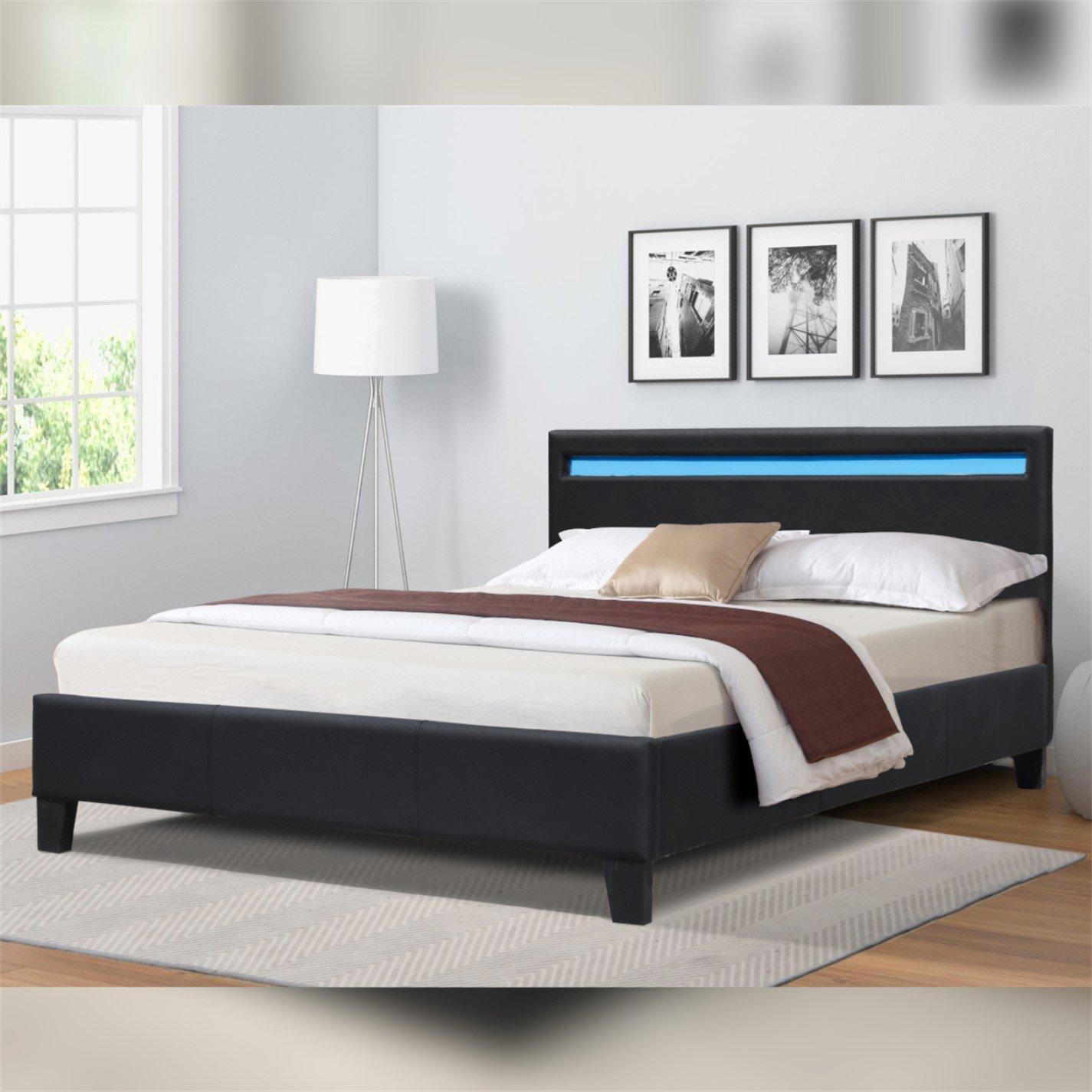 Black - Comfy Living - Fabric Modern LED Bed Only - 2