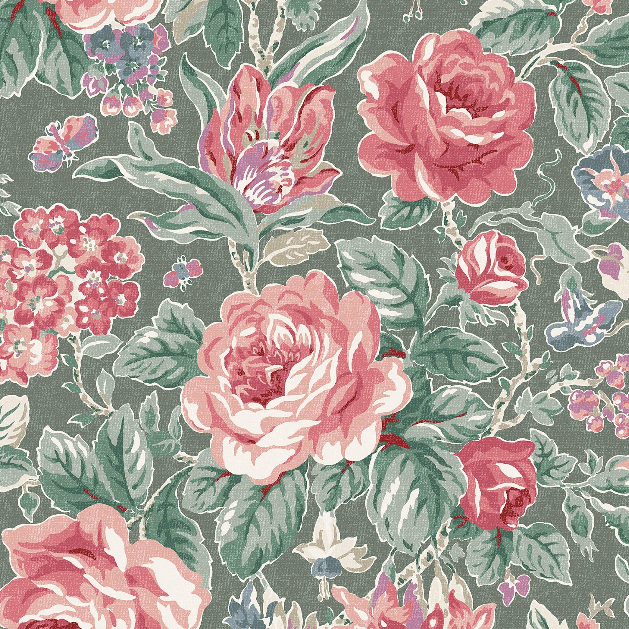 Fern Green - Laura Ashley - Wild Roses Fern Green Wallpaper - 3