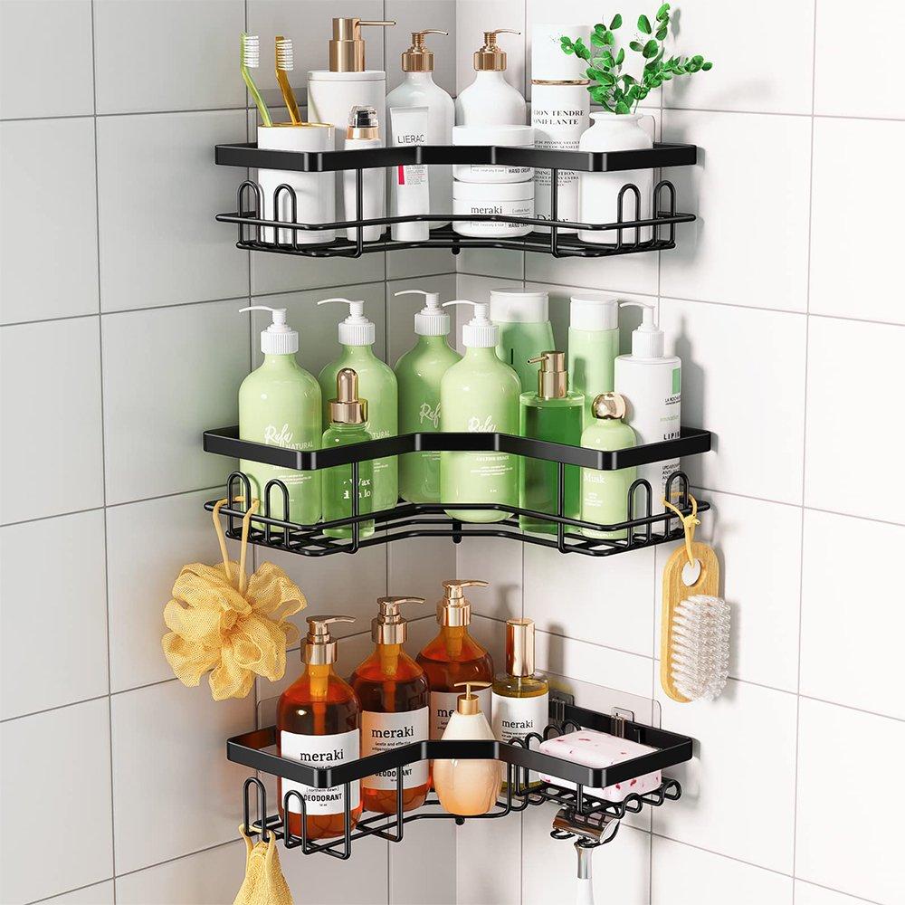 Black - LIFE IDEAS - 3-Piece Corner Shower Caddy Set - 1