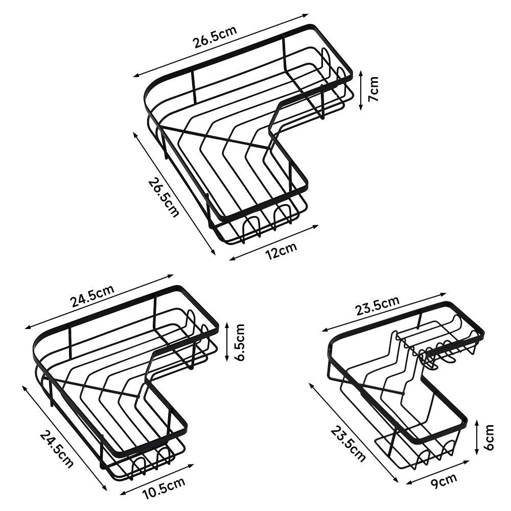 Black - LIFE IDEAS - 3-Piece Corner Shower Caddy Set - 2