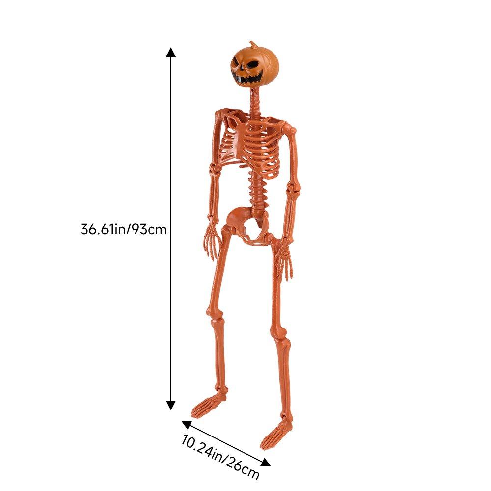 Orange - LIFE IDEAS - 93cm Posable Halloween Pumpkin Skeleton Decoration - 2
