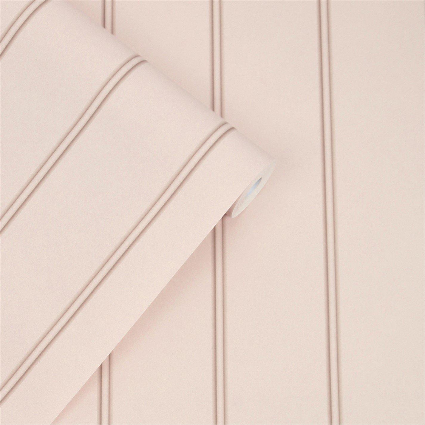 Plaster Pink - Laura Ashley - Chalford Wood Panelling Plaster Pink Wallpaper - 3