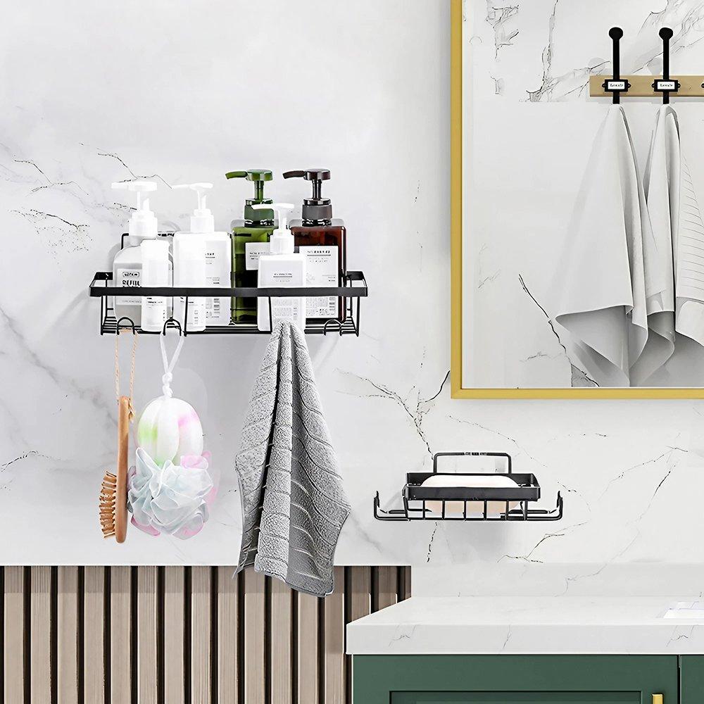 Black - LIFE IDEAS - 4-Piece No Drill Shower Caddy Set - 9