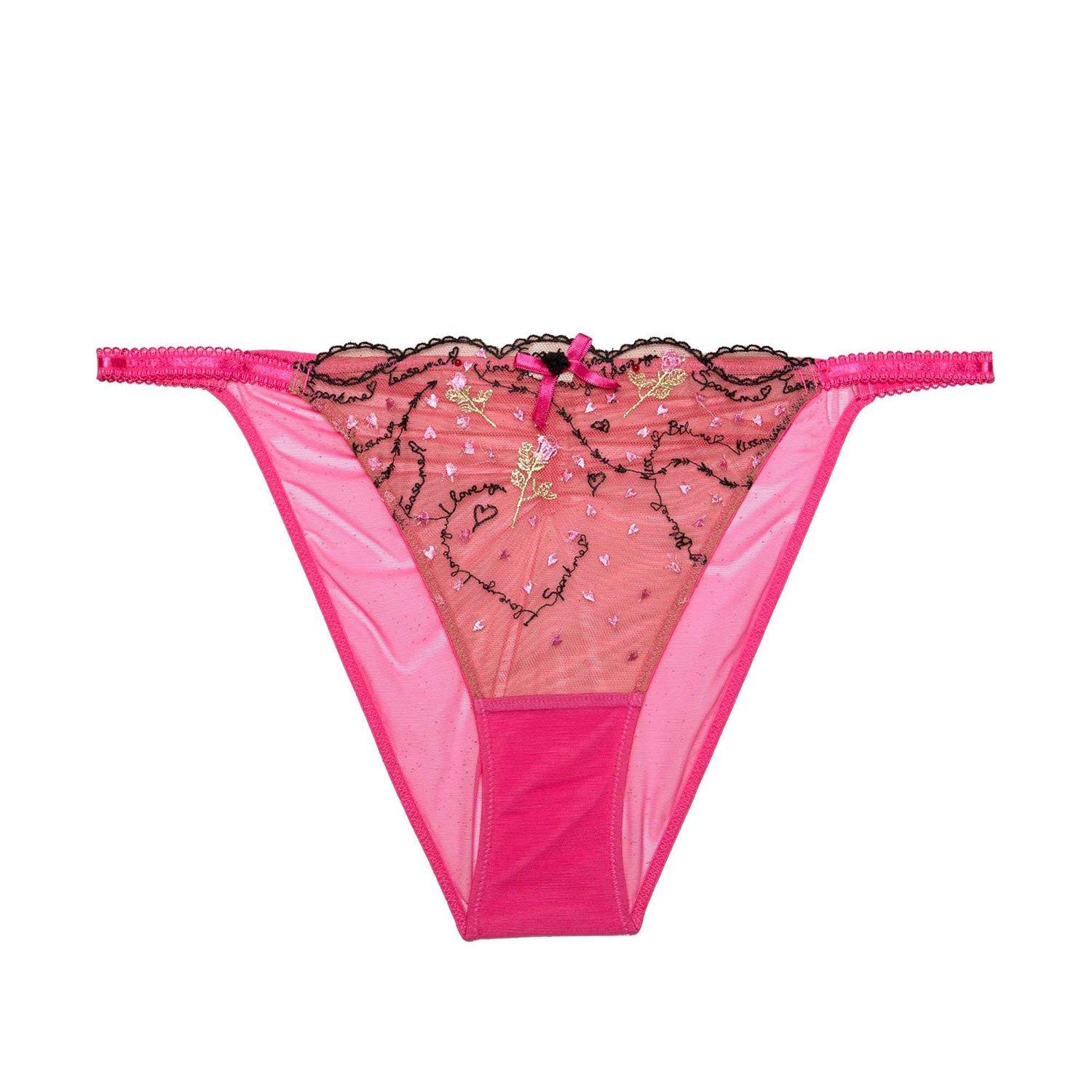 Pink - Playful Promises - Spank Me Pink & Nude Custom Embroidery Tanga Brief - 4