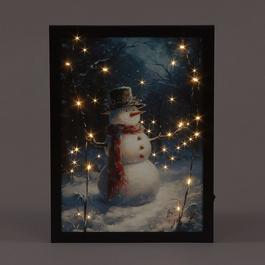 Snowtime Fibre Optic 40cm Framed Snowman Canvas