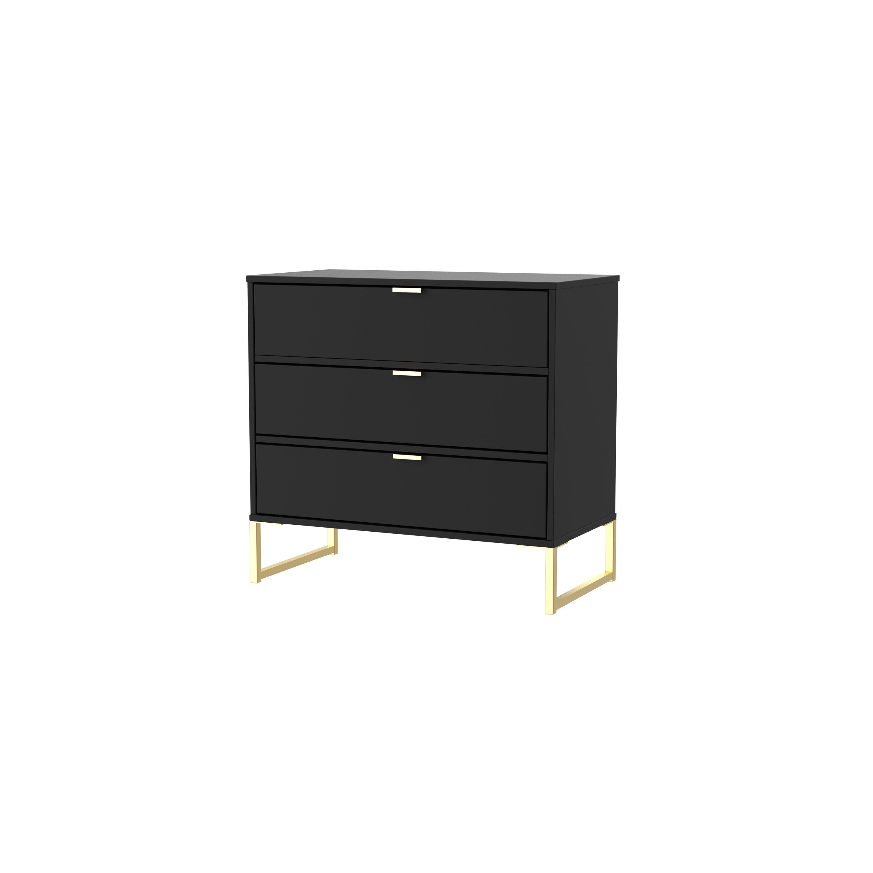 Black Ash - Welcome Furniture - Diego 3 Drawer Chest with Gold Handles - 2