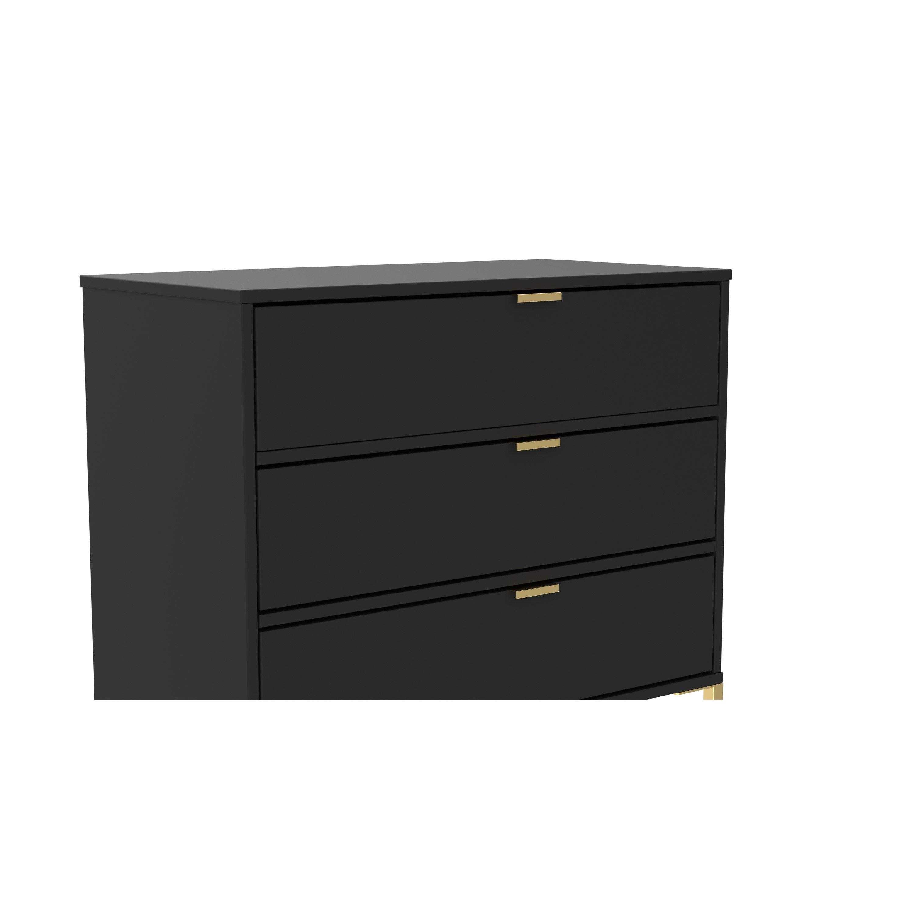 Black Ash - Welcome Furniture - Diego 3 Drawer Chest with Gold Handles - 3