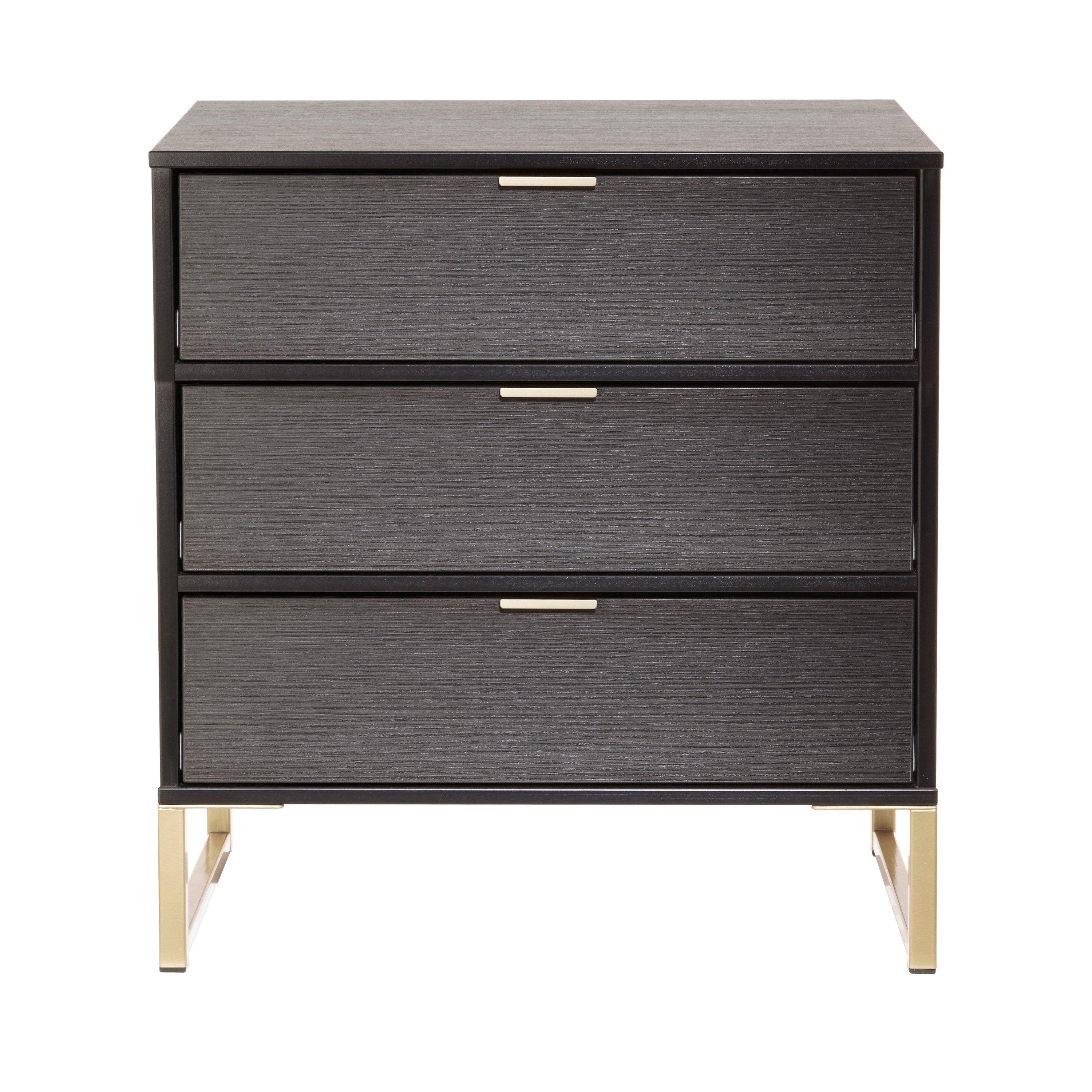 Black Ash - Welcome Furniture - Diego 3 Drawer Chest with Gold Handles - 4