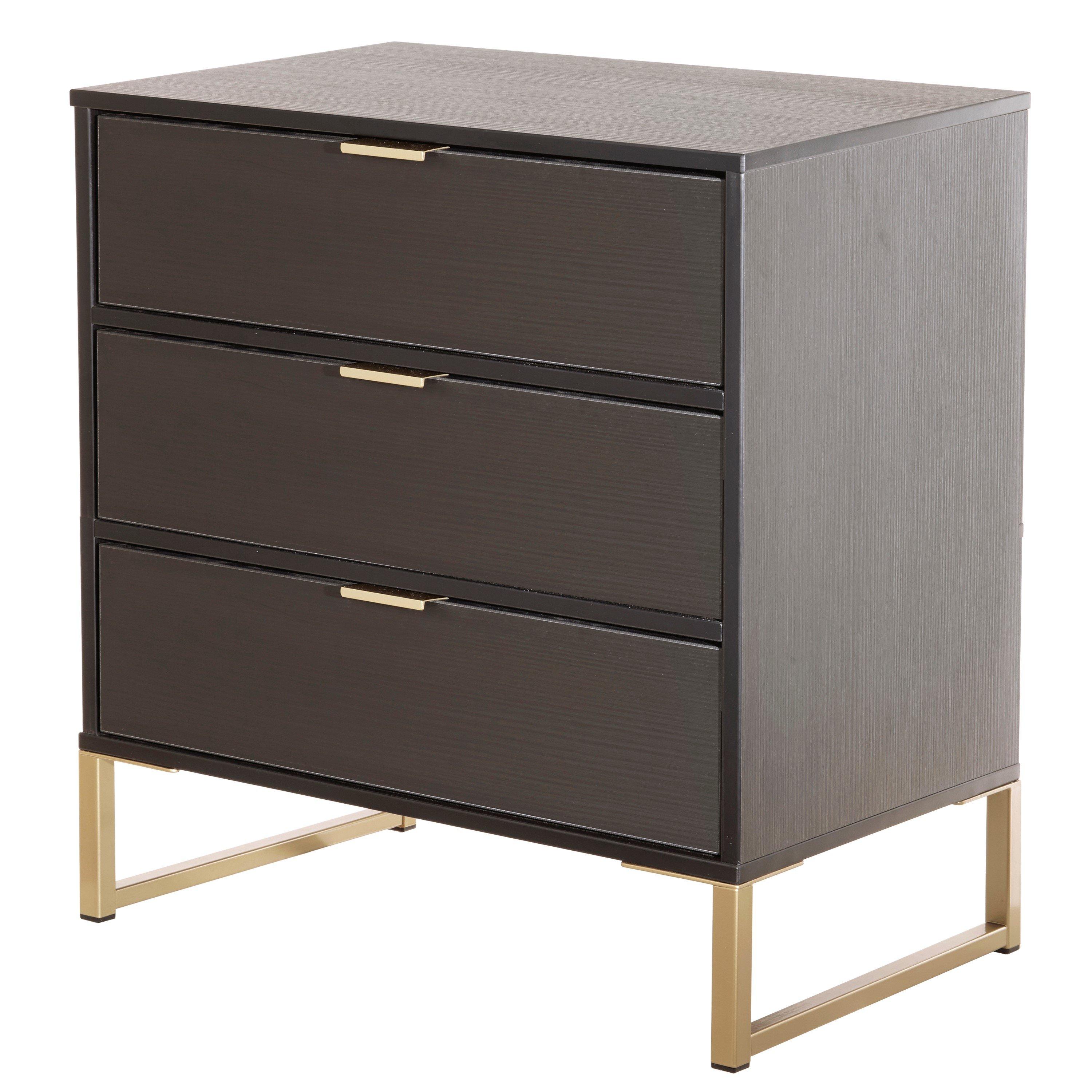 Black Ash - Welcome Furniture - Diego 3 Drawer Chest with Gold Handles - 5