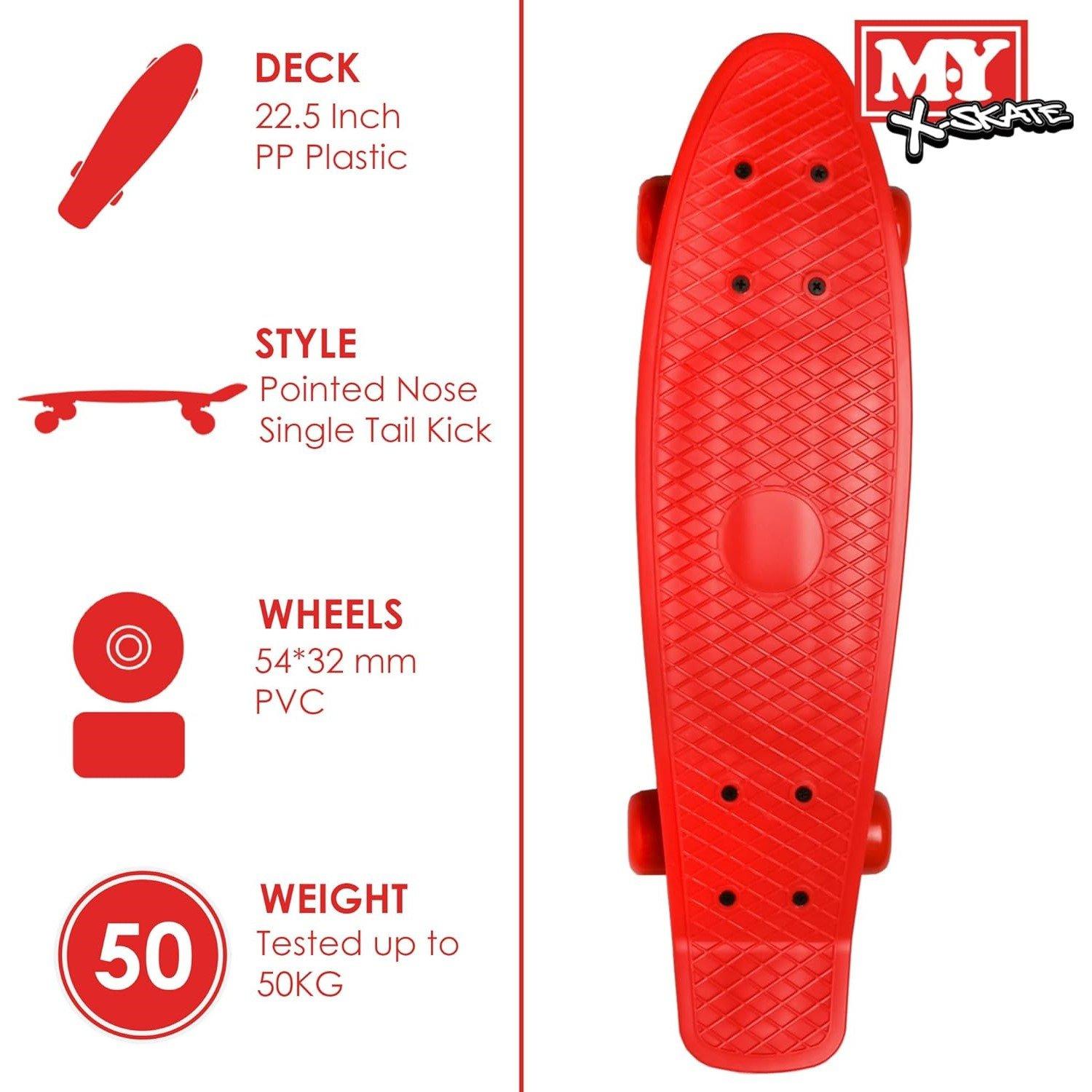 Multi Colour - M.Y - 22 Retro Cruiser Skateboard - Red - 2