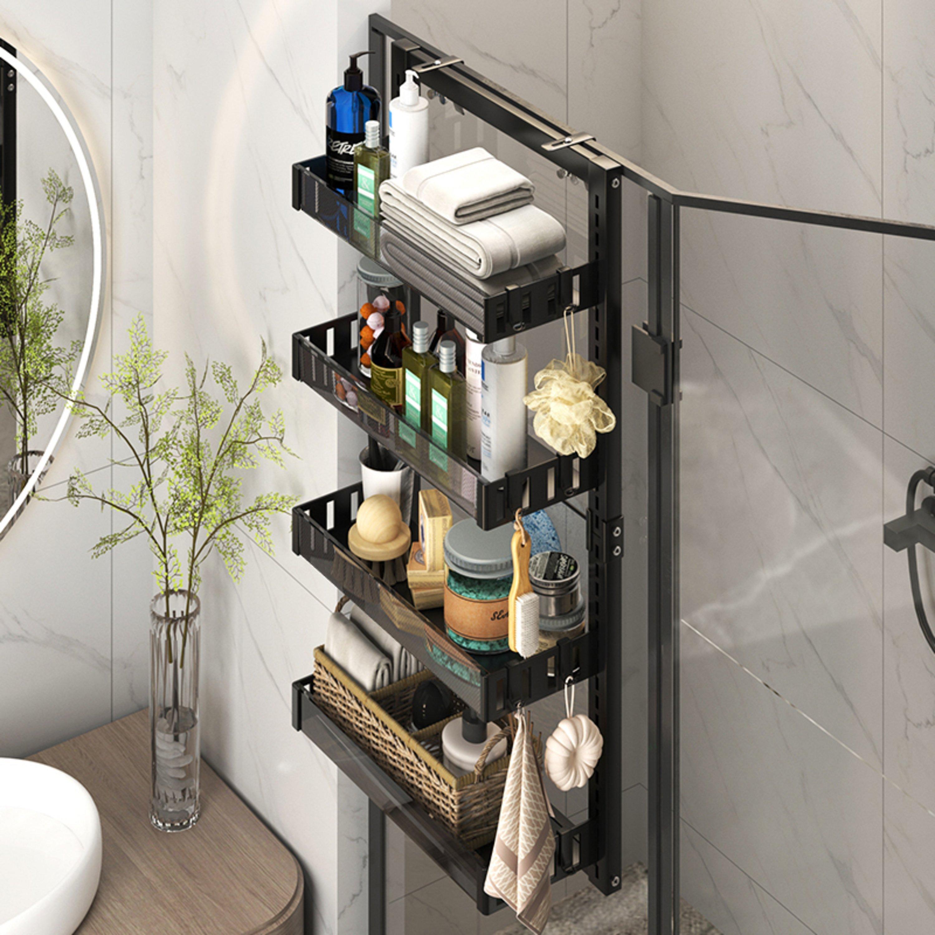 Black - LIFE IDEAS - 4 Tier Over-the-Door Adjustable Shower Caddy - 3