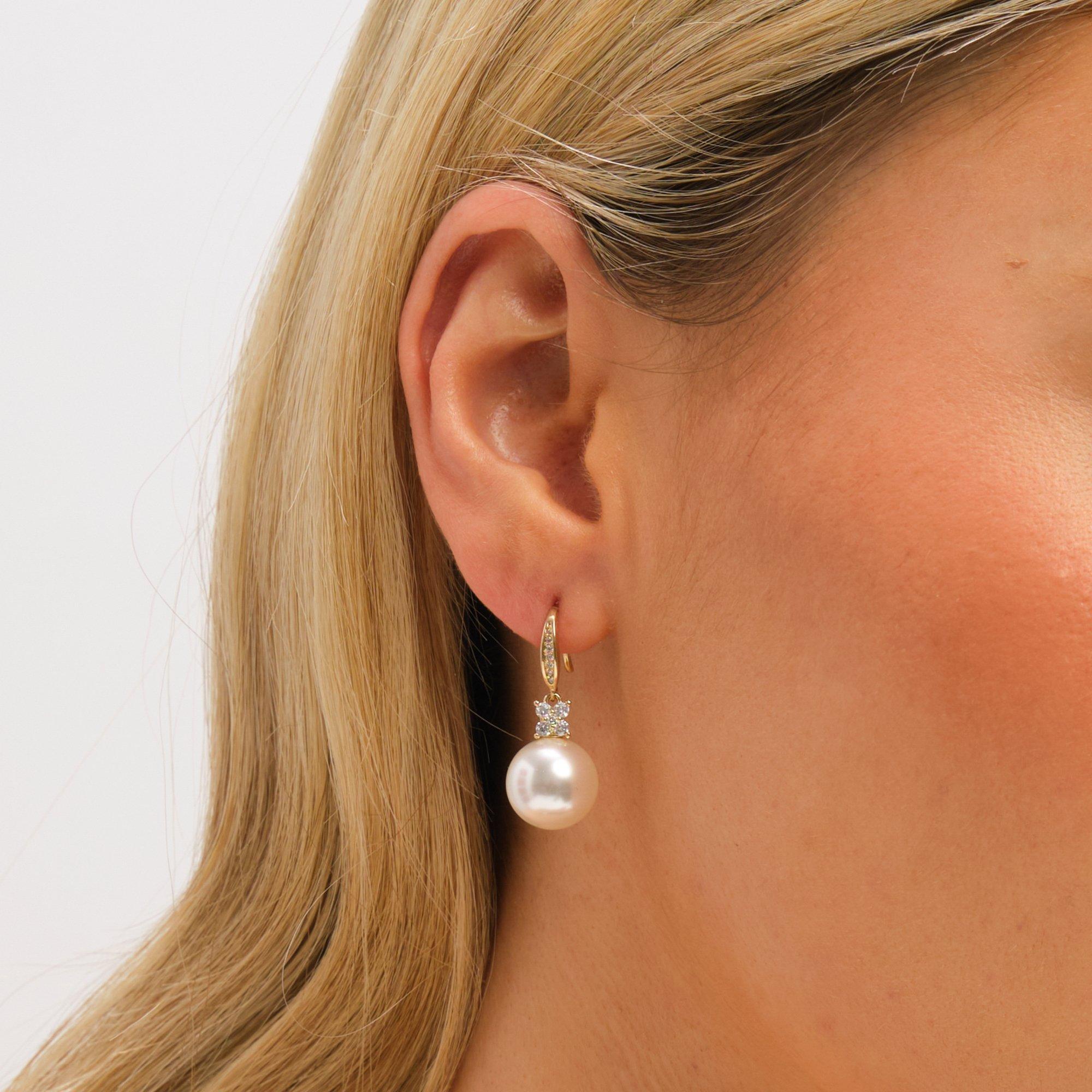 Gold - Jon Richard - Gold Plated Pave and Pearl Drop Earrings - 2