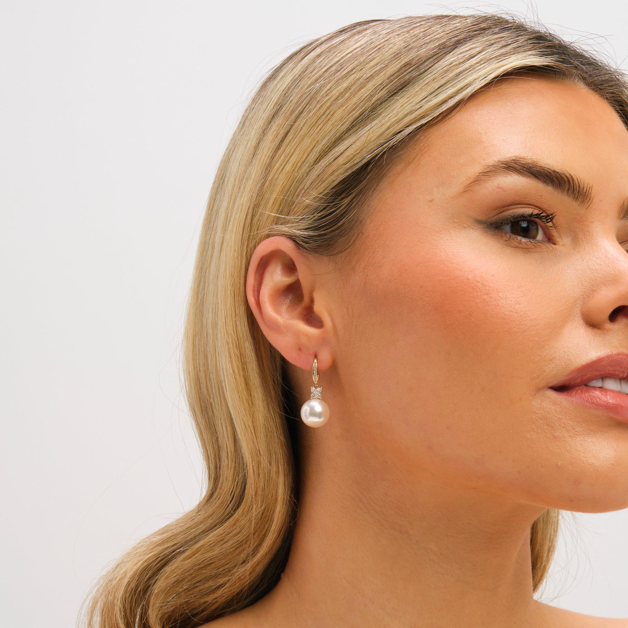 Gold - Jon Richard - Gold Plated Pave and Pearl Drop Earrings - 3