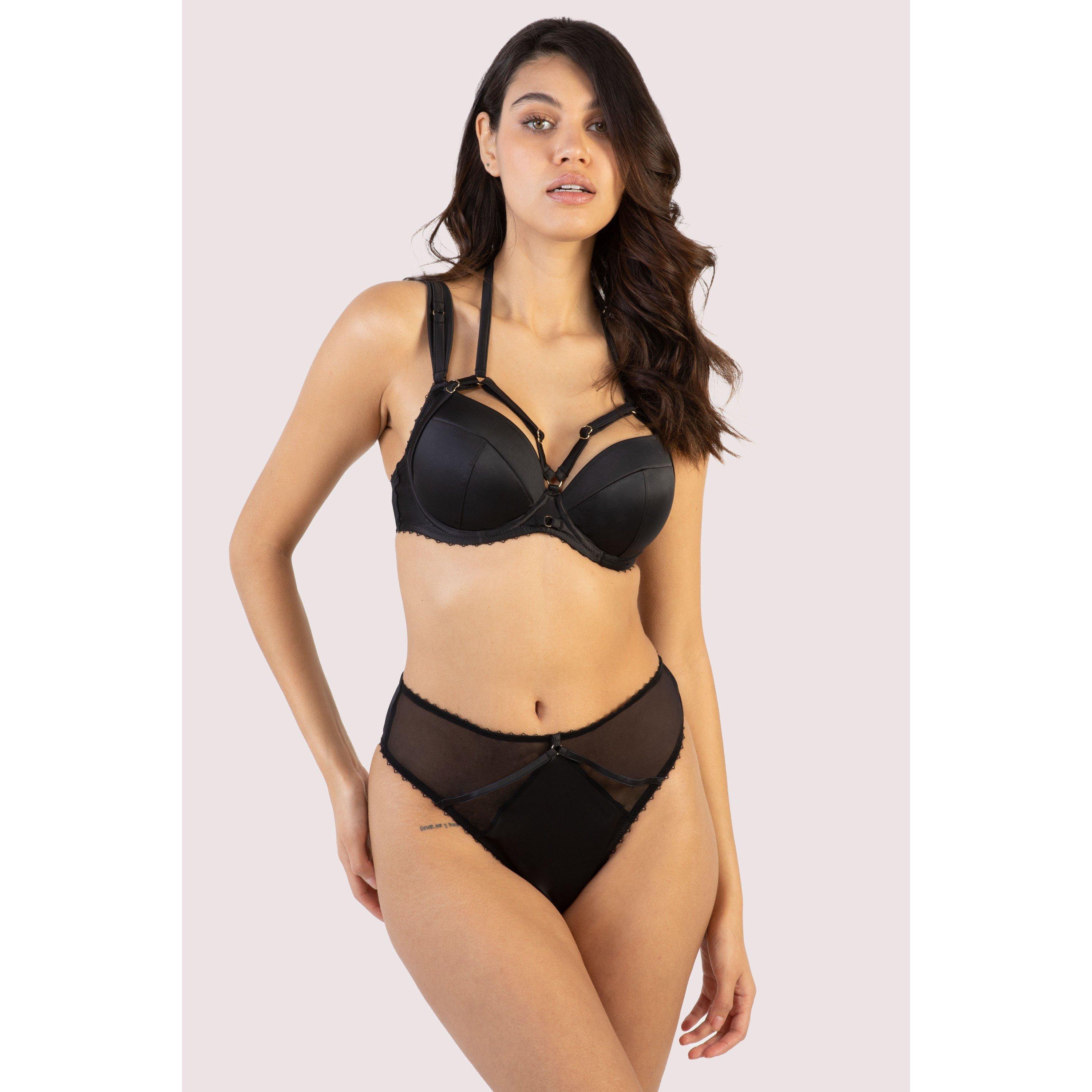 Black - Playful Promises - Noelle Black Satin Strappy High Waist Thong - 3