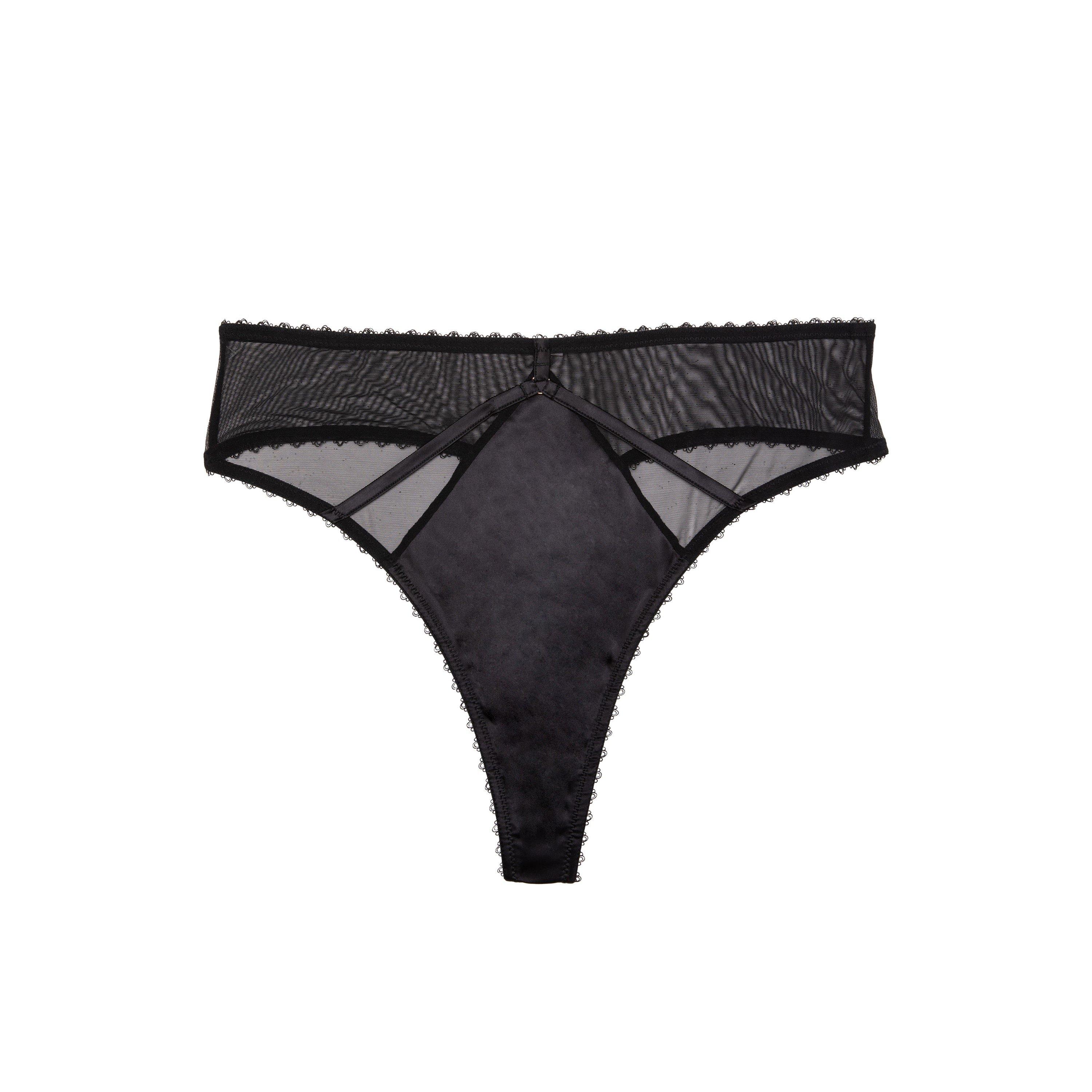 Black - Playful Promises - Noelle Black Satin Strappy High Waist Thong - 4