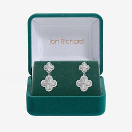 Jon Richard Rhodium Plated Clover Drop Earrings - Gift Box