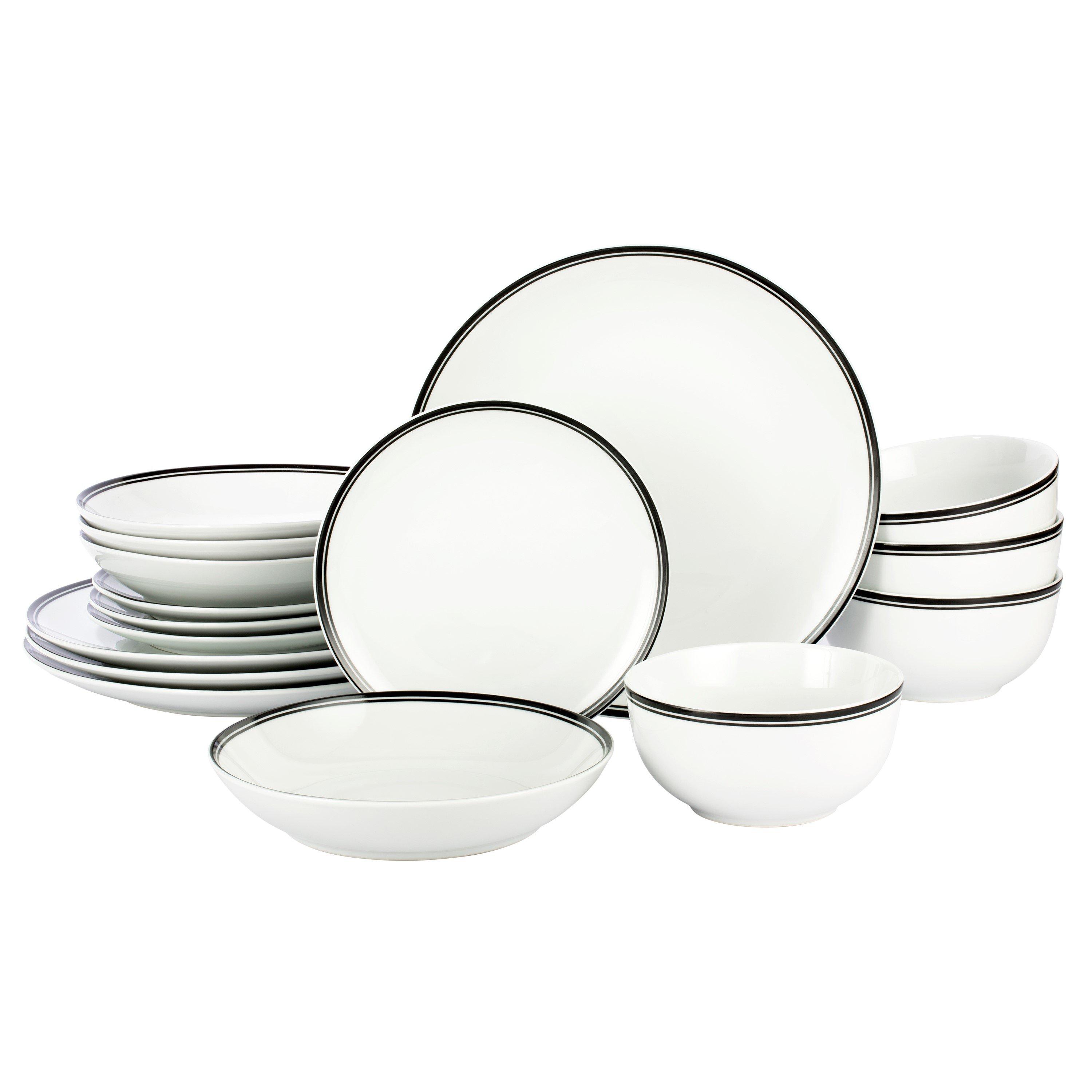 Multi - Waterside - 16pc St Ives Stripe Dinner Set - Black - 1