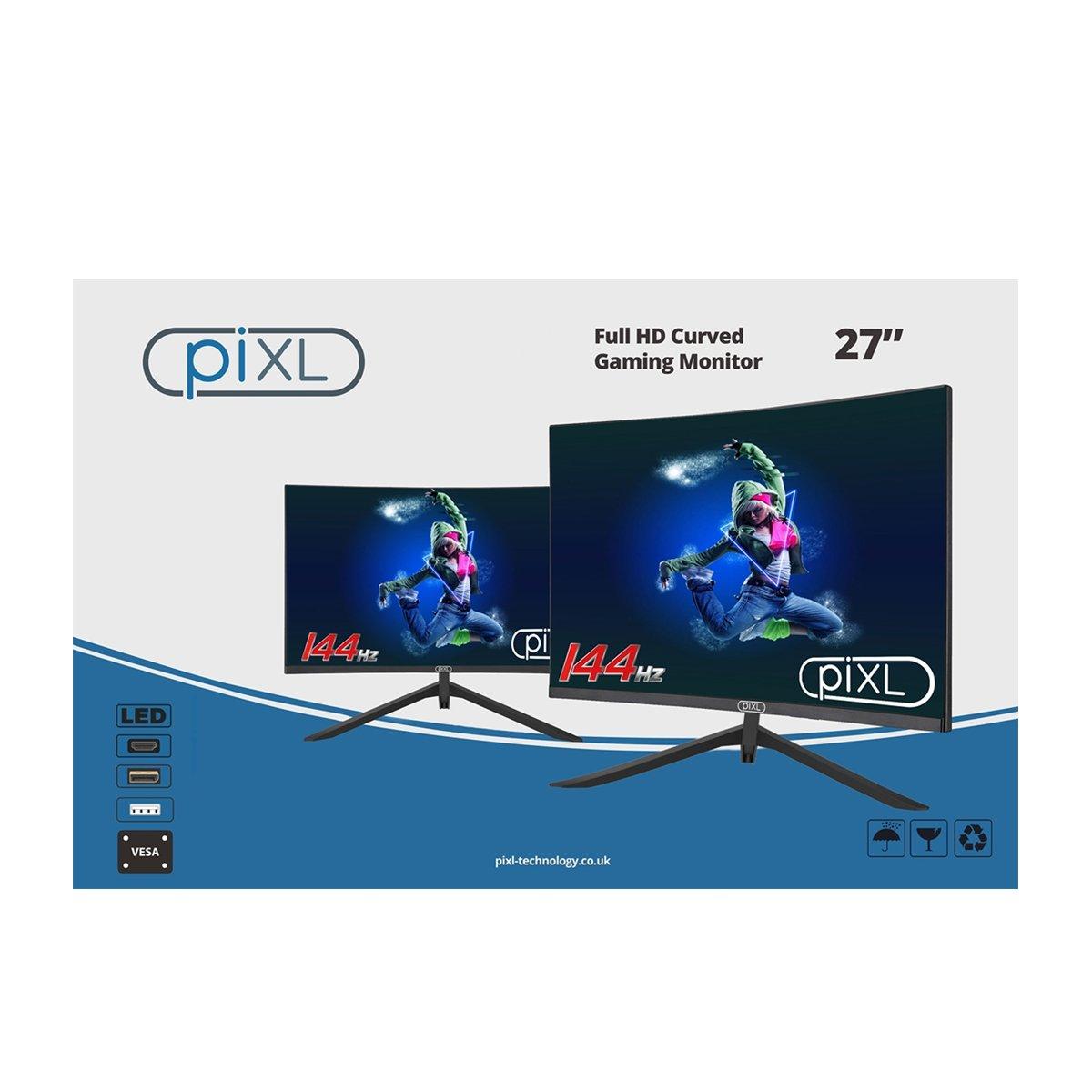 Black - piXL - piXL 27 Inch Full HD Frameless Curved Monitor - 4