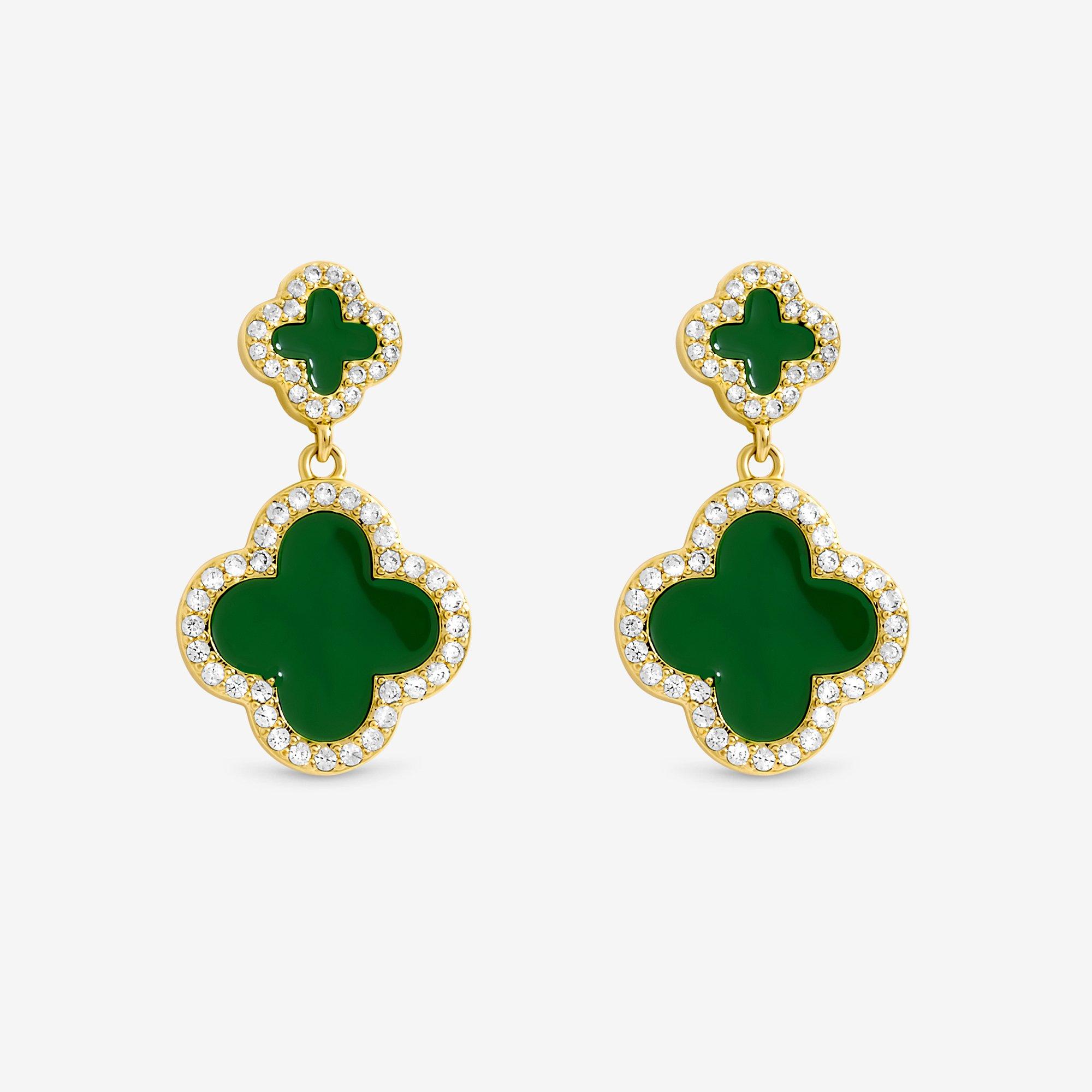 Gold - Jon Richard - Gold Plated and Emerald Clover Earrings - Gift Box - 2