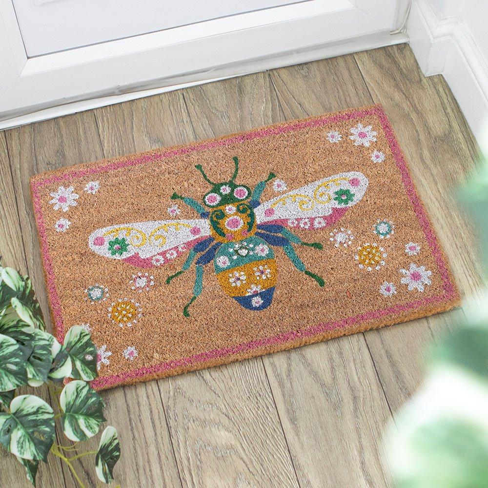 Multi - Something Different - Natural Floral Bee Doormat - 1