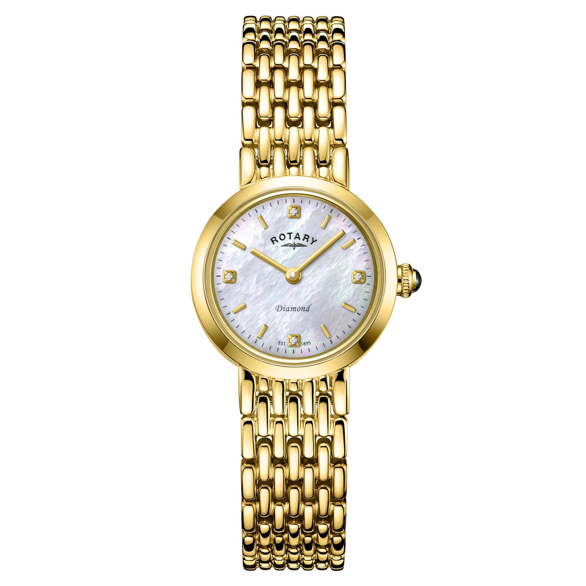 Gold - Rotary - Ladies Heritage Diamond MOP SS Bracelet Wat - 1