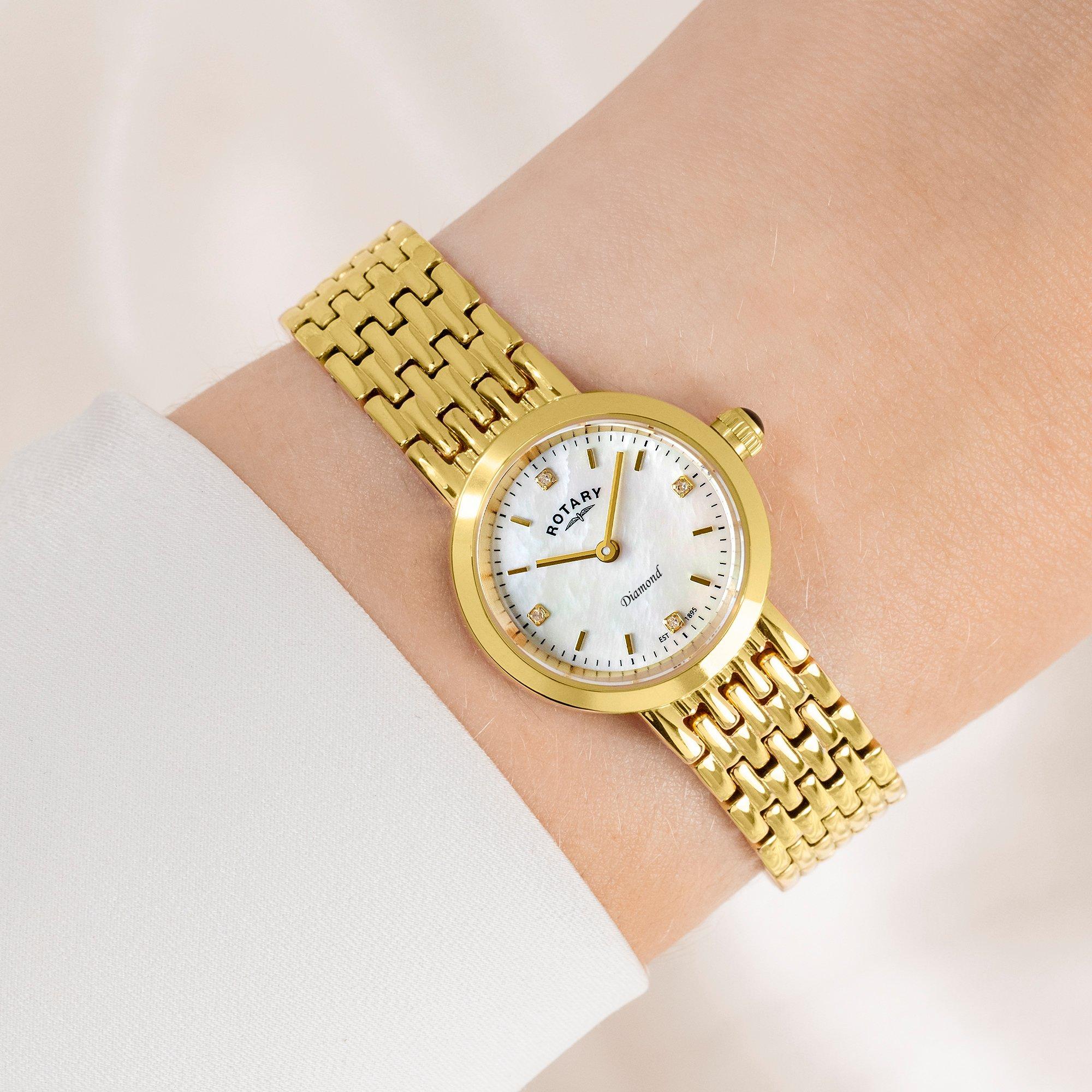 Gold - Rotary - Ladies Heritage Diamond MOP SS Bracelet Wat - 3