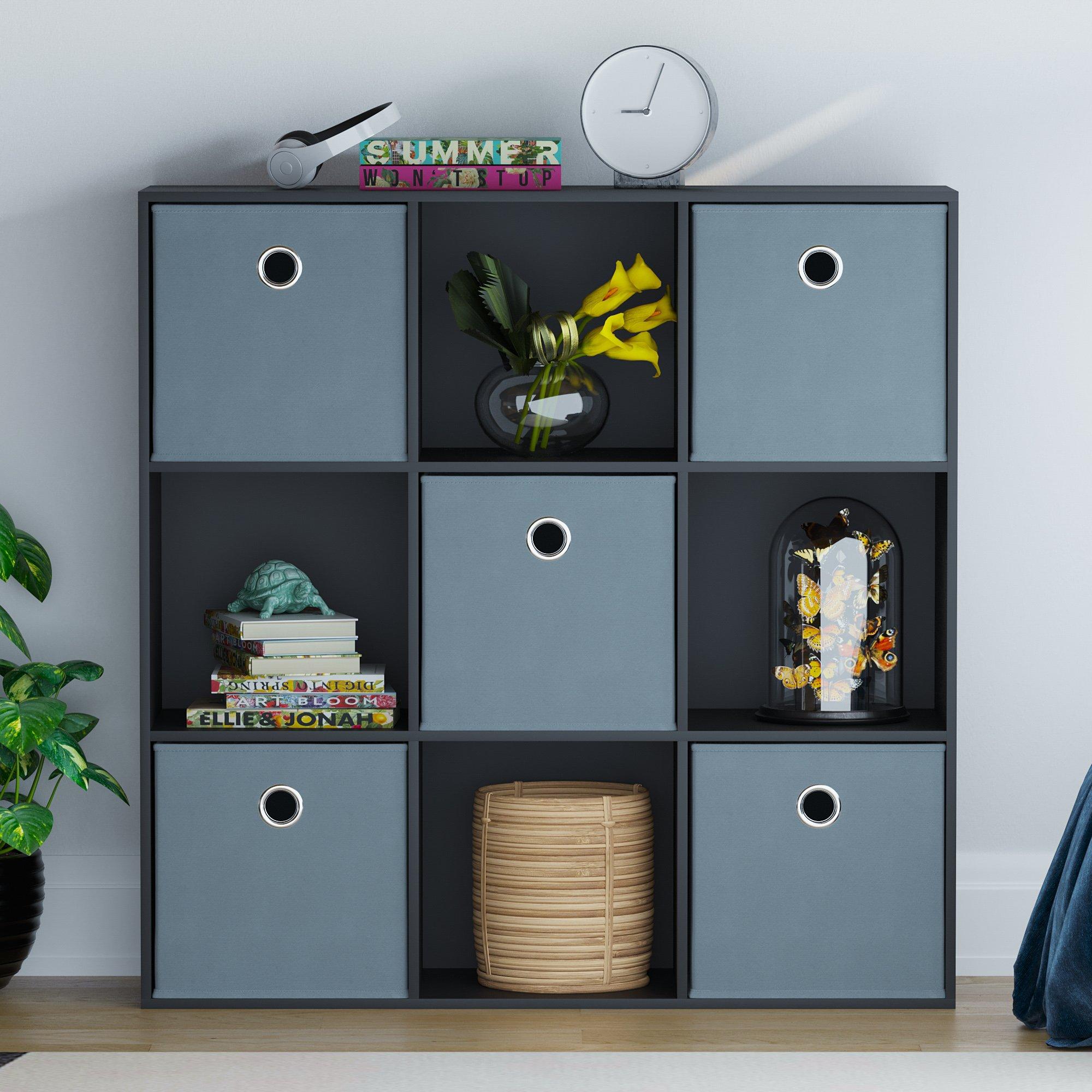 Grey - Lassic - 3x3 Cube Storage Unit (B) + Set of 5 Storage Cubes - 3