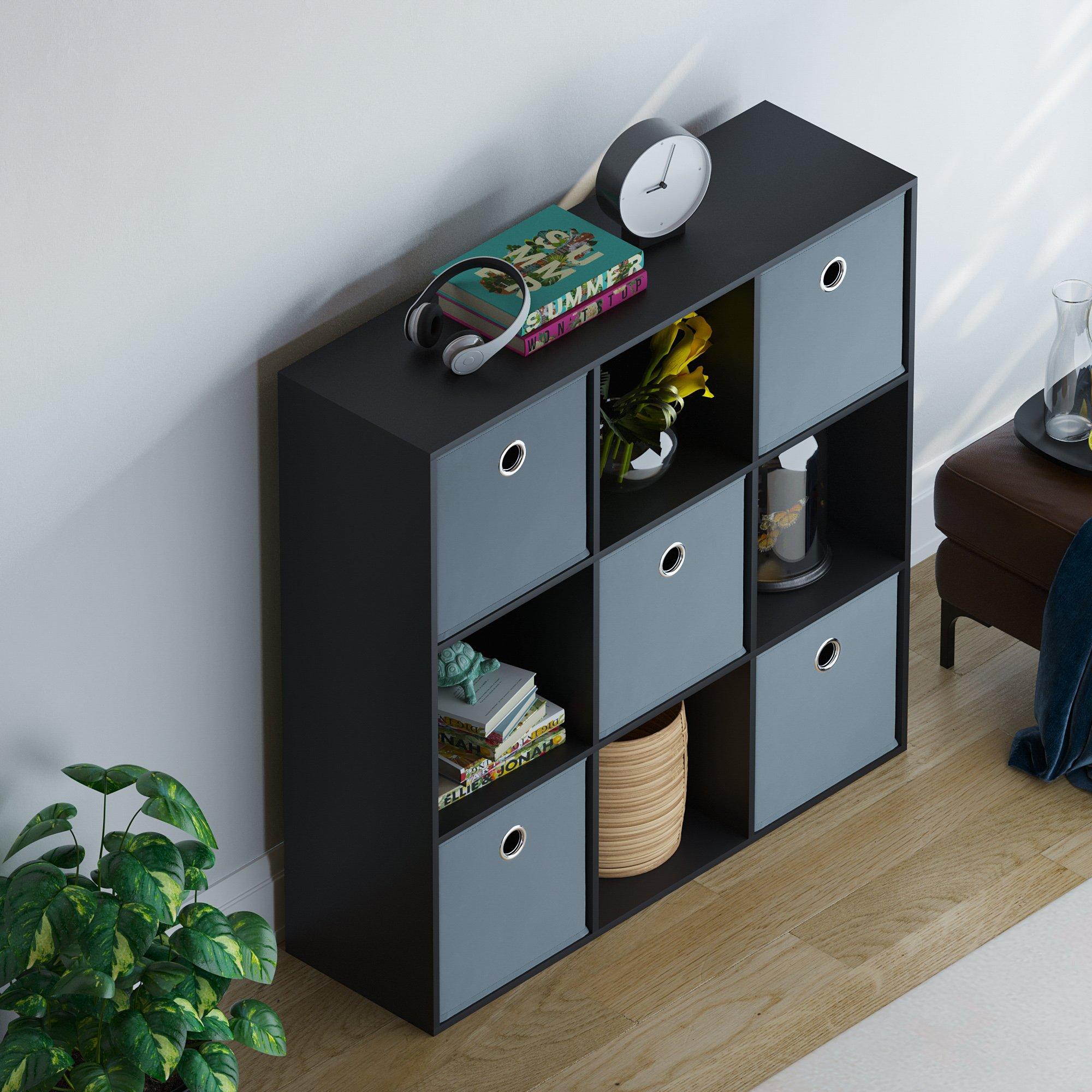 Grey - Lassic - 3x3 Cube Storage Unit (B) + Set of 5 Storage Cubes - 4