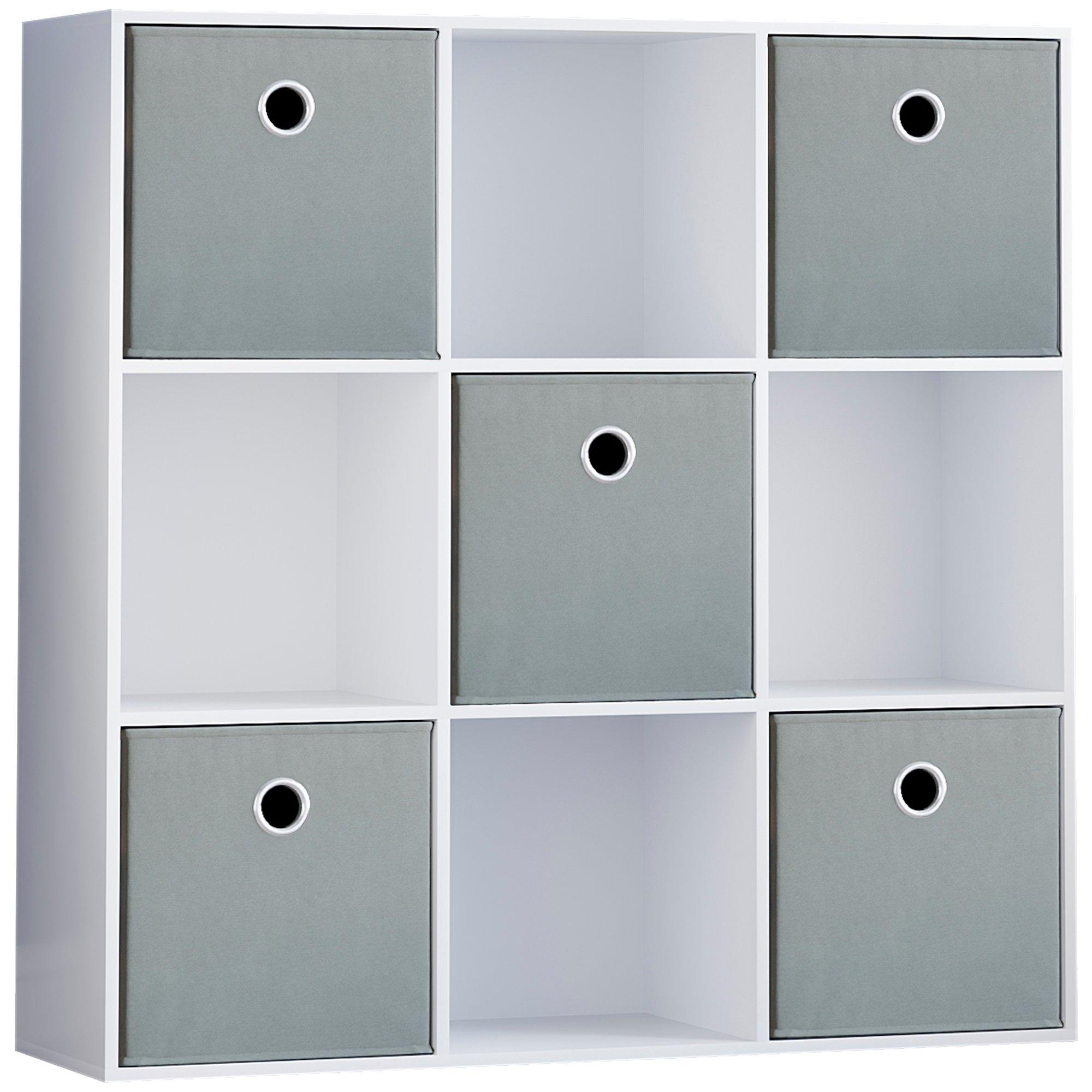 Grey - Lassic - 3x3 Cube Storage Unit (W) + Set of 5 Storage Cubes - 11
