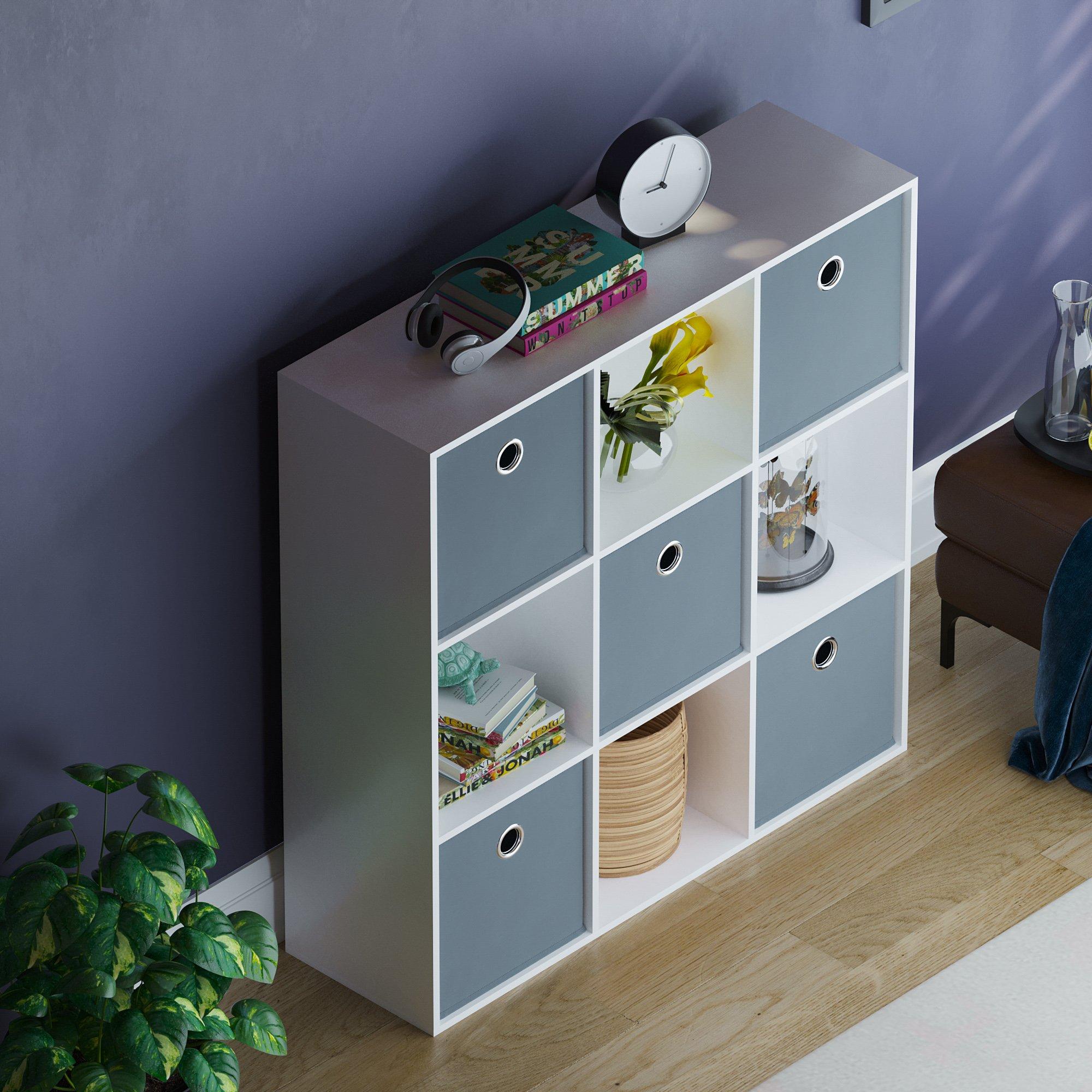 Grey - Lassic - 3x3 Cube Storage Unit (W) + Set of 5 Storage Cubes - 4