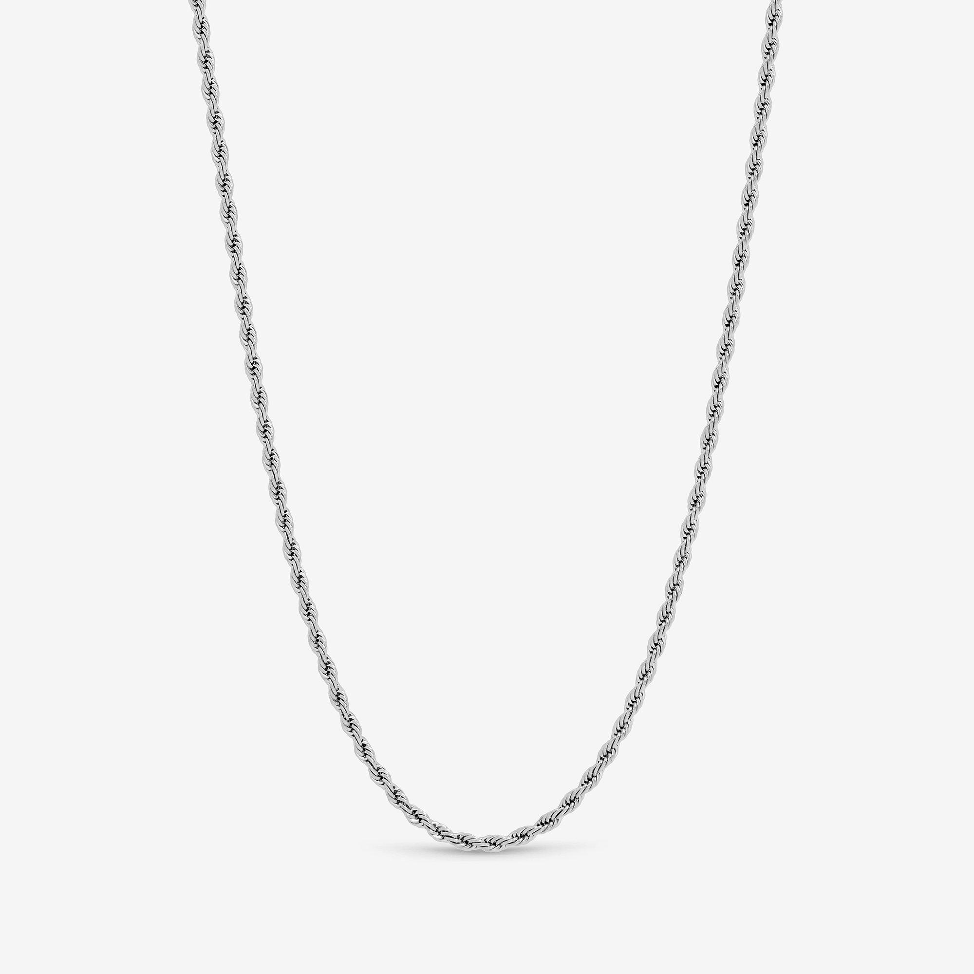 Silver - Mood - Mens Waterproof Twist Rope Necklace - Gift Pouch