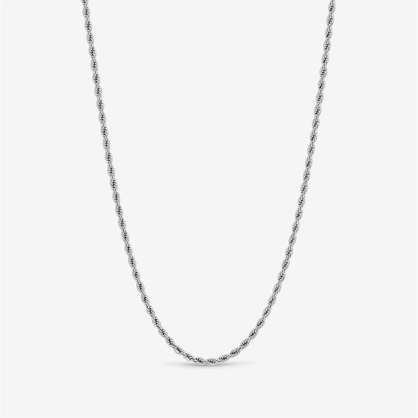 Inicio Women's Mens Waterproof Twist Rope Necklace - Gift Pouch - Silver