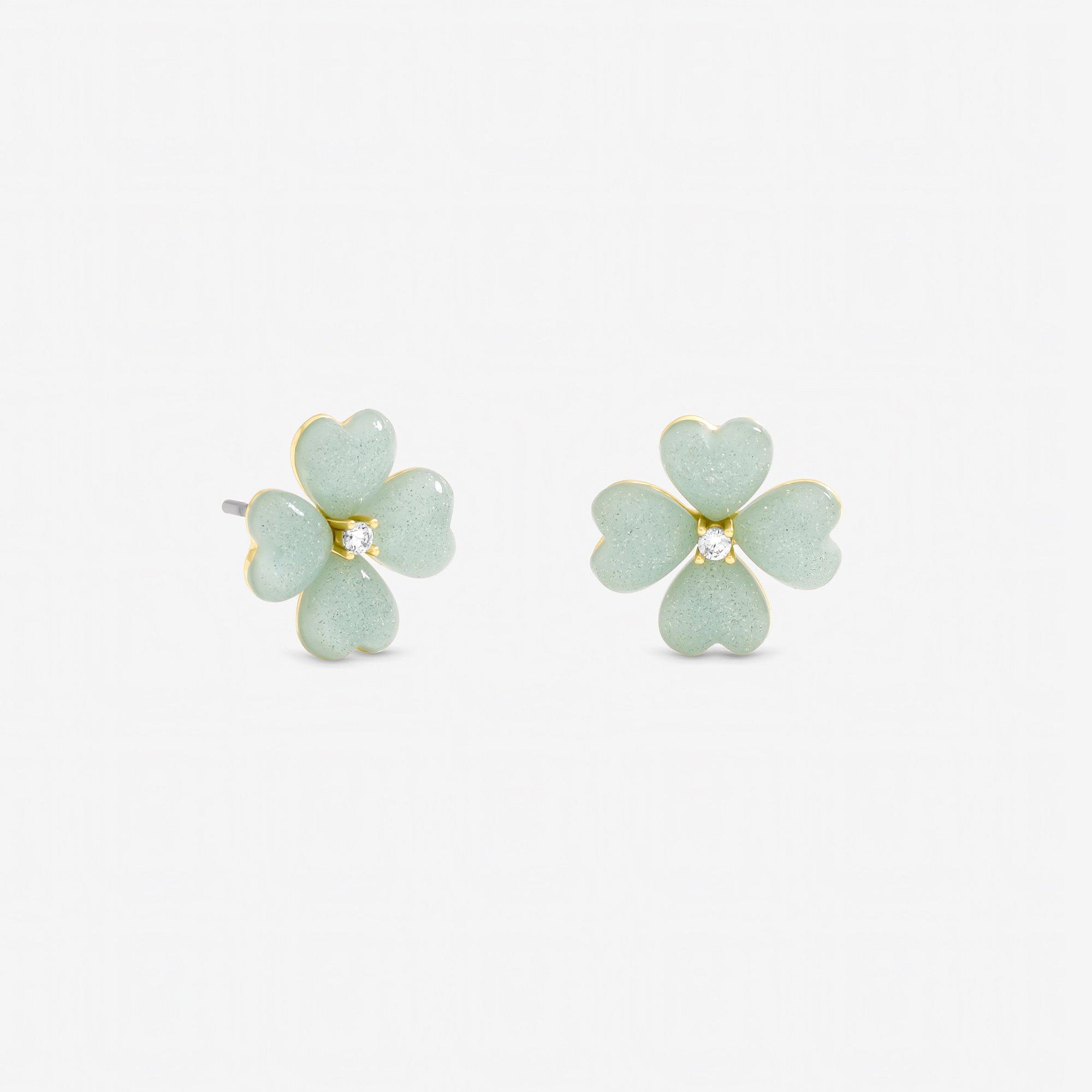 Gold - Jon Richard - Gold Plated and Mint Green Flower Stud Earrings - 1