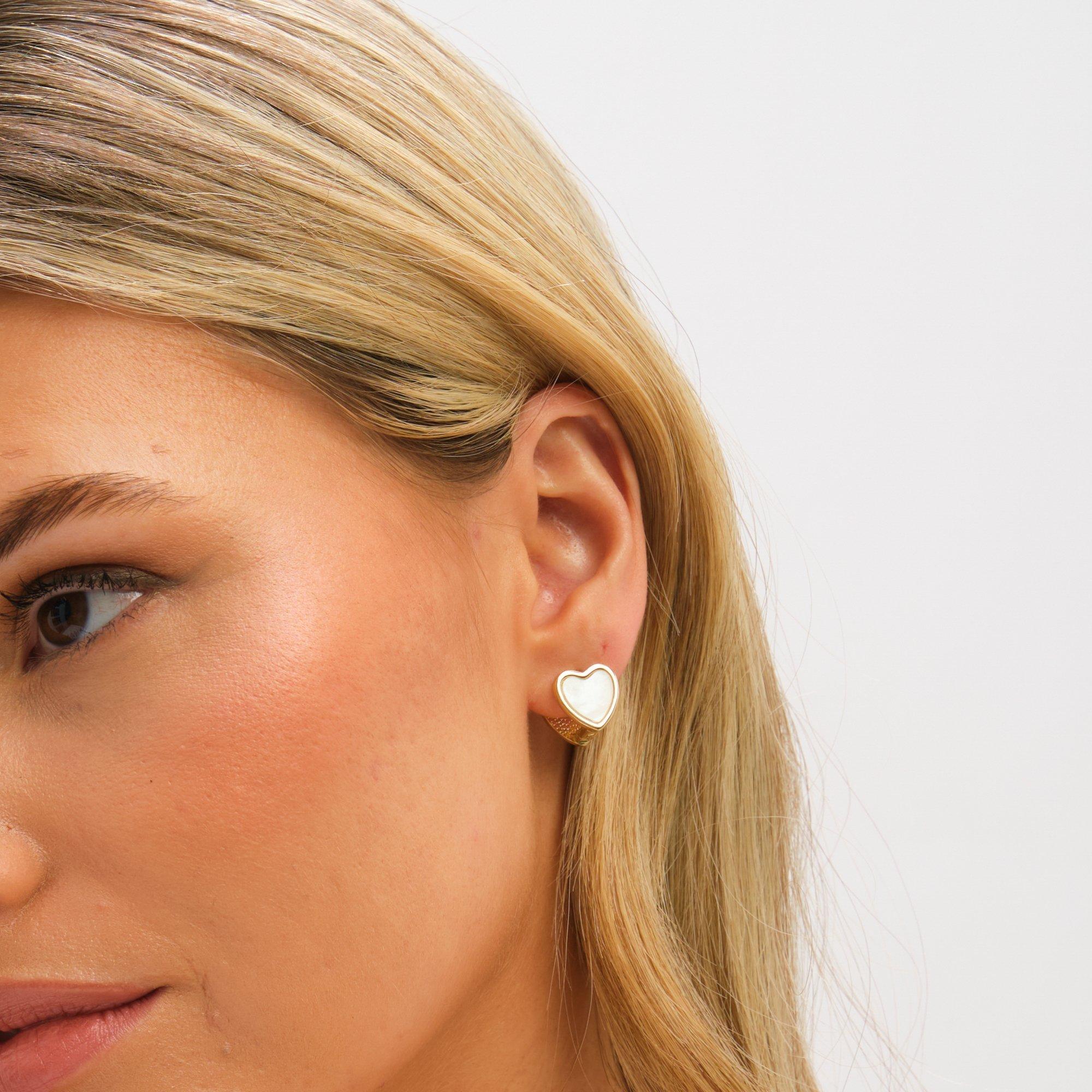 Gold - Jon Richard - Gold Plated Mother of Pearl Heart Hoop Earrings - 2